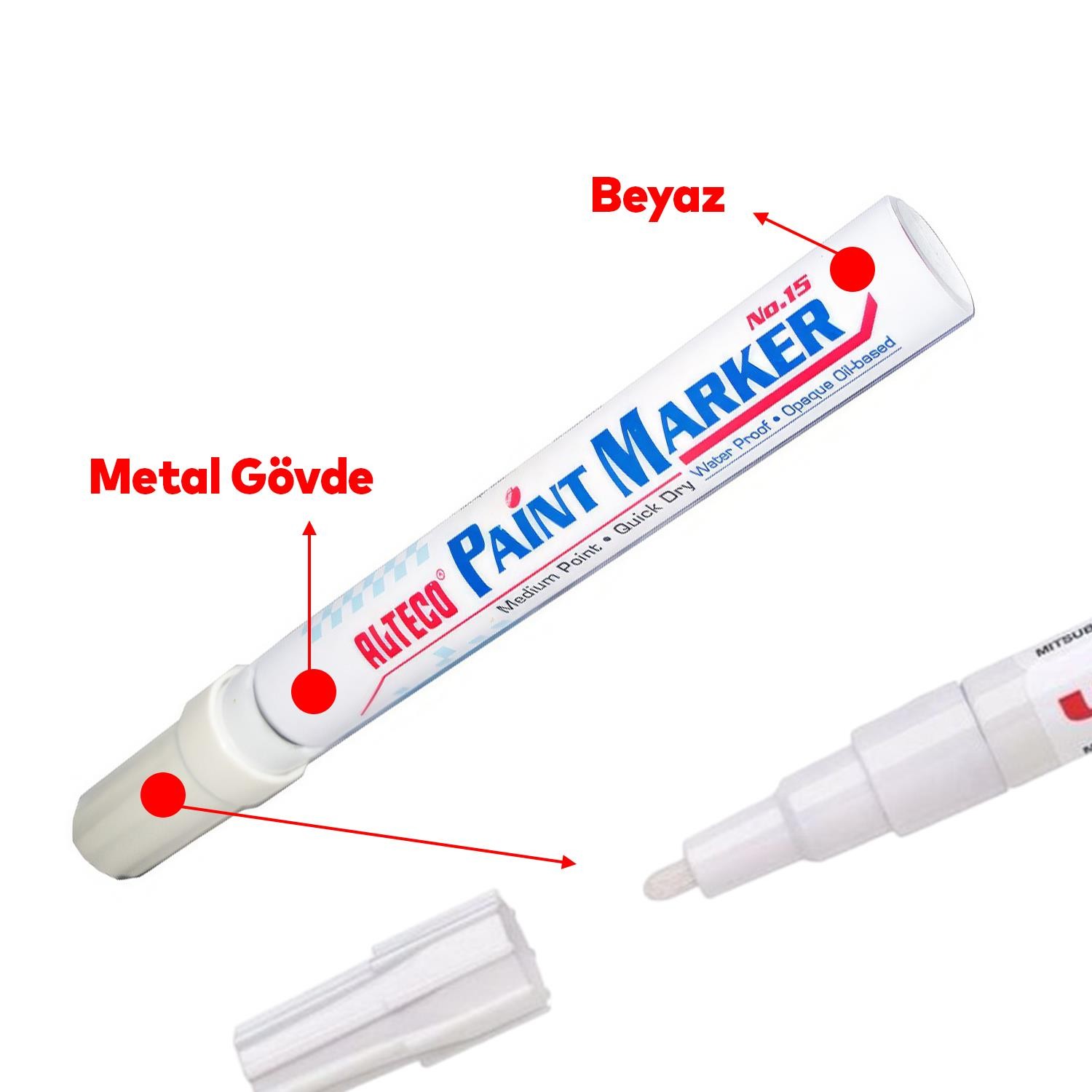Markalama Kalemi Markör Kalıcı İşaretleyici Marker Beyaz Kalem Metal Plastik Cam Ahşap Yüzey