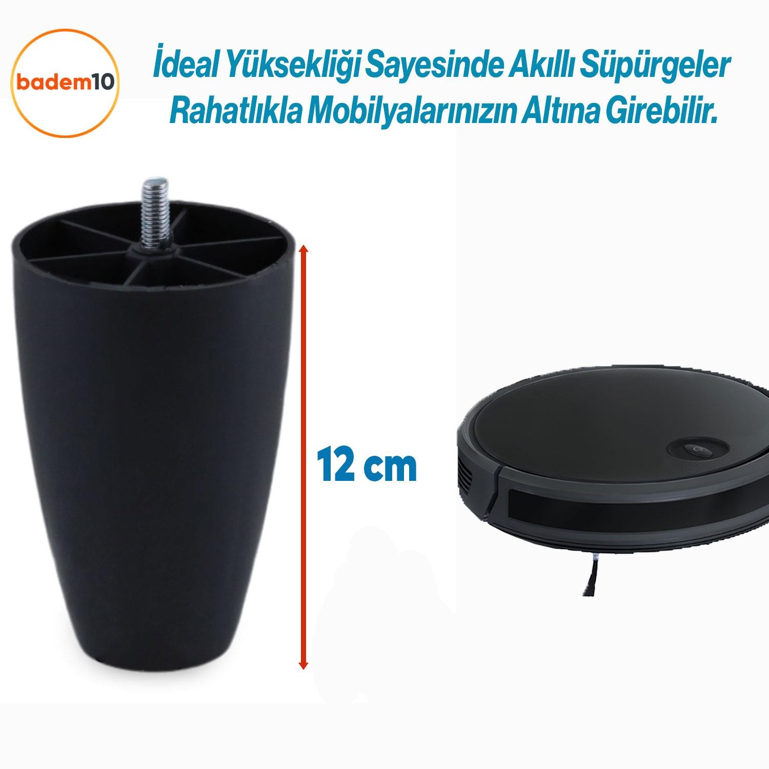 Oval 4 Adet 12 cm (SİYAH) Mobilya Dolap Kanepe Koltuk Baza Ünite Yükseltici Destek Ayağı Ayakları