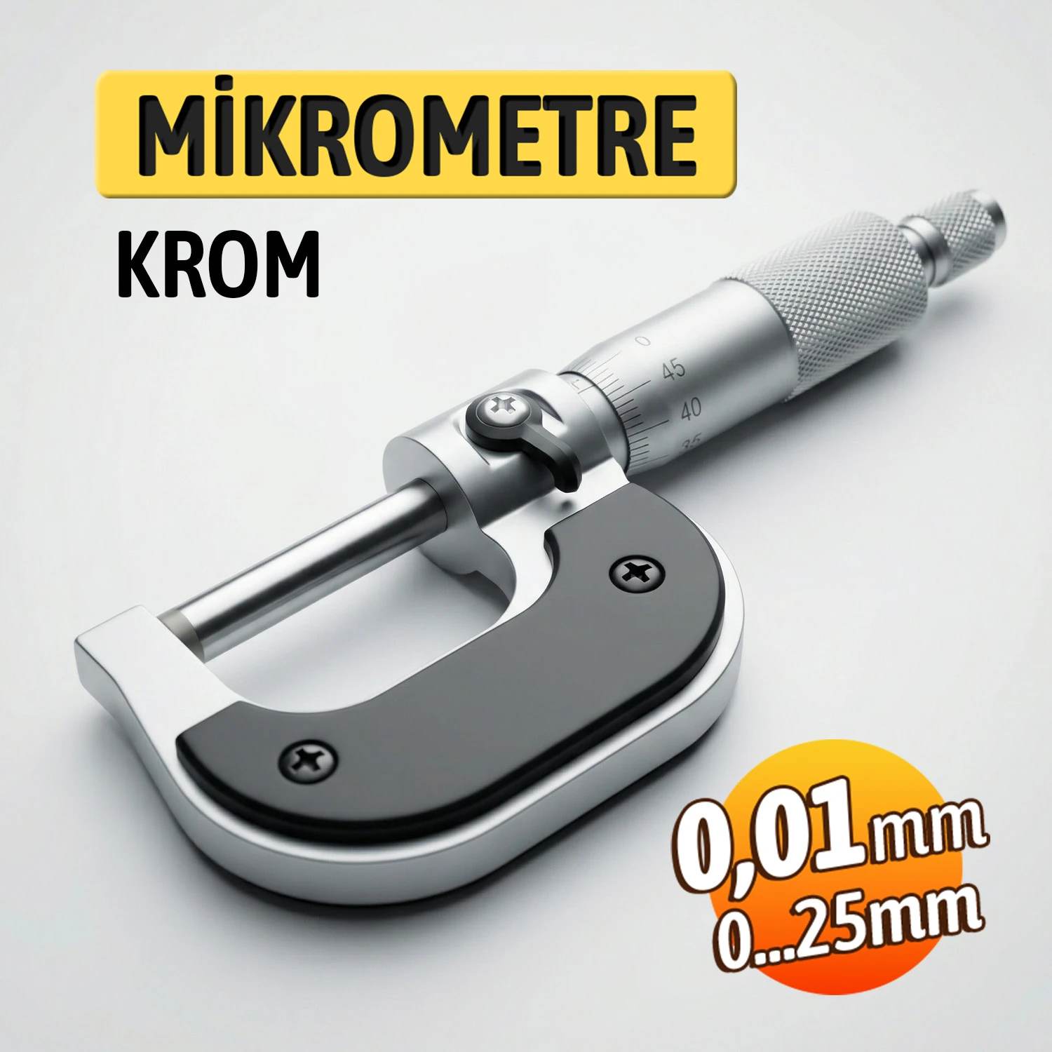 Krom Dış Çap Mikrometresi 0,01 mm Hassasiyet 0-25 mm Saklama Çantasında Ultra Hassas Ölçüm