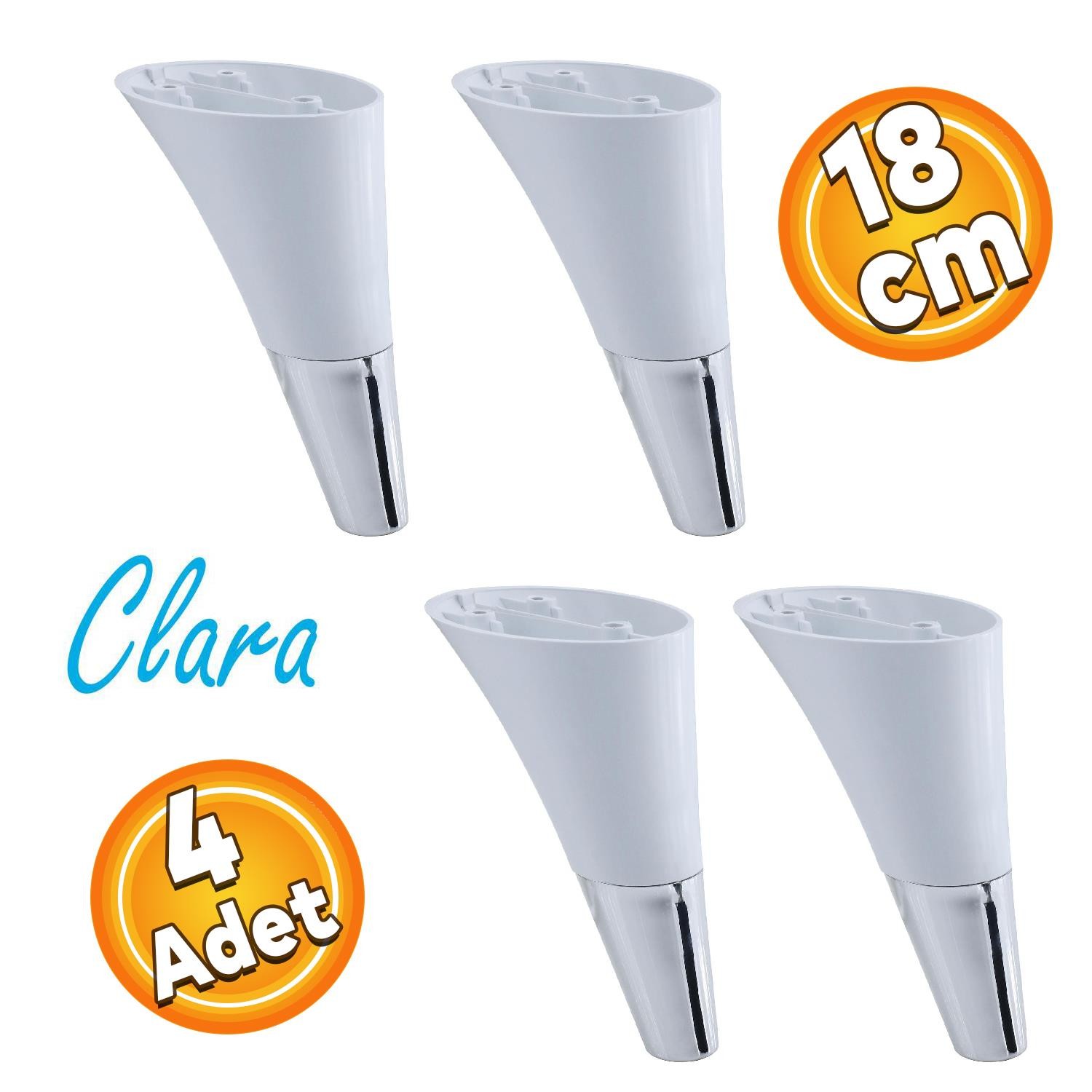 Clara Mobilya Kanepe Sehpa TV Ünitesi Baza Koltuk Ayağı Beyaz Krom Renk 18 cm (4 Adet)