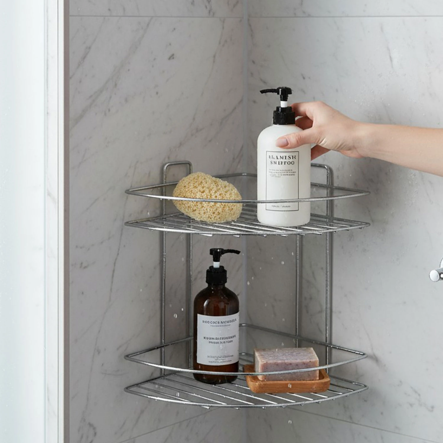 İki Katlı Krom Banyo Duş Köşe Rafı Paslanmaz Metal Şampuanlık Duvar Montajlı Düzenleyici Raf Seti