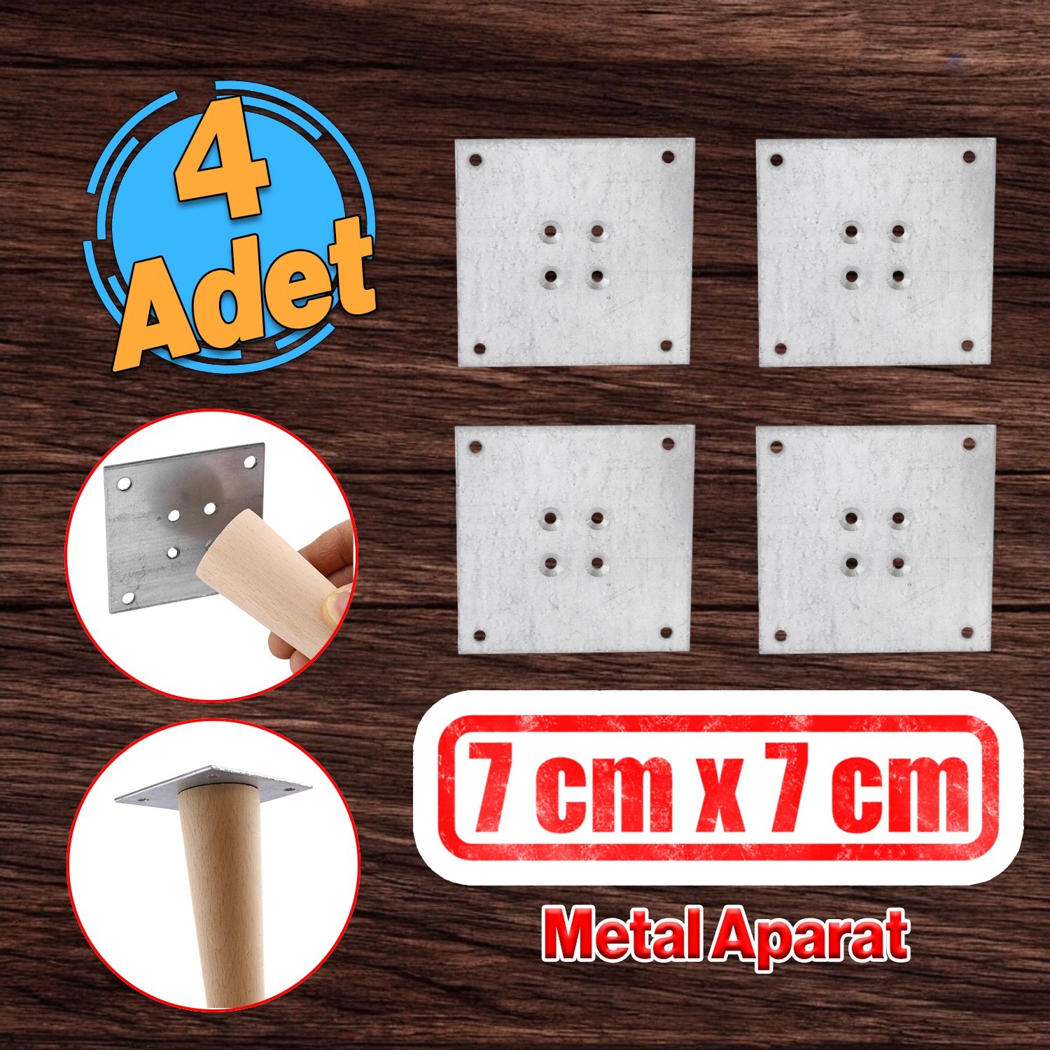 Metal Çinko Masa Bağlantı Sacı Düz 7 x 7 cm Mobilya Yemek Masası Ayak Bağlama Saçı Aparat 4 Adet