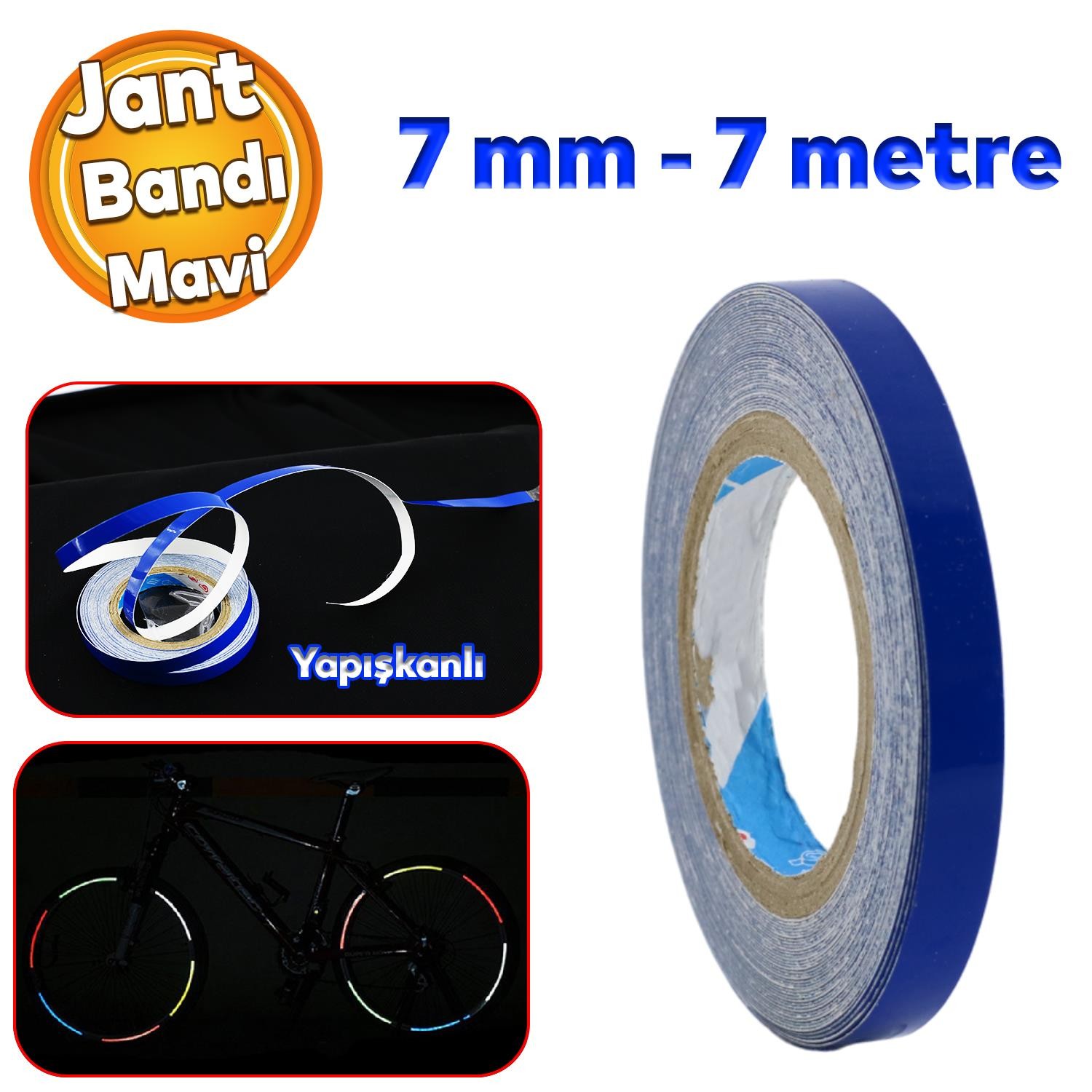 Yapışkanlı Neon Bisiklet Motosiklet Araba Jant Bandı 7 mm X 7 metre Mavi Reflektif Parlayan Bant