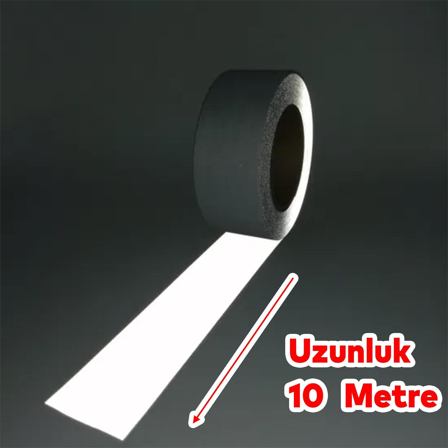 Düz Desensiz Metalize Gri Renk Reflektörlü Bant Gece Parlayan En 5 cm 10 Metre İkaz Bandı Reflektif