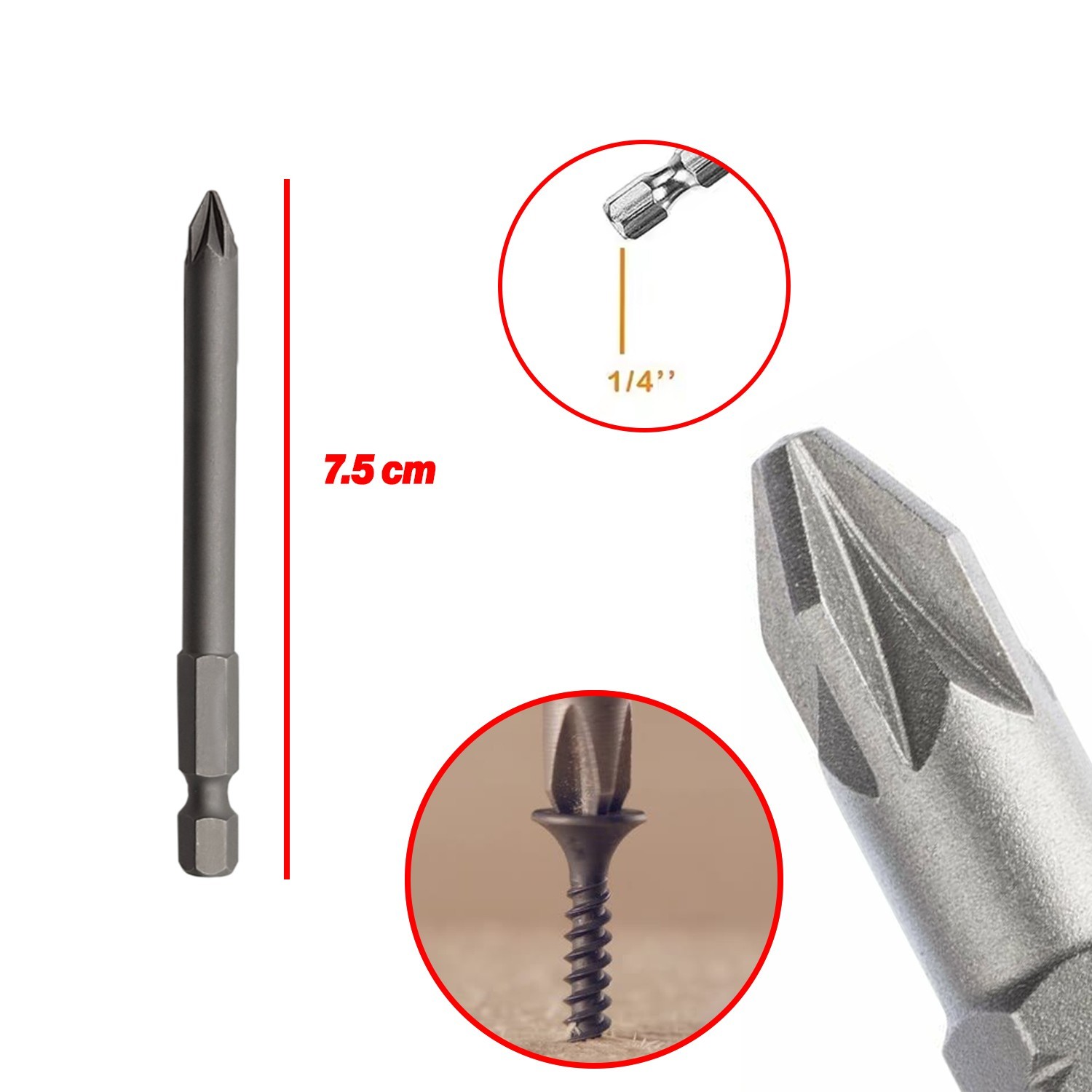 Mıknatıslı Pozidriv Bits Uç PZ2 75 mm 10'lu Set Kutulu Manyetik 1/4" Matkap Ucu 7.5 cm Uzunluk