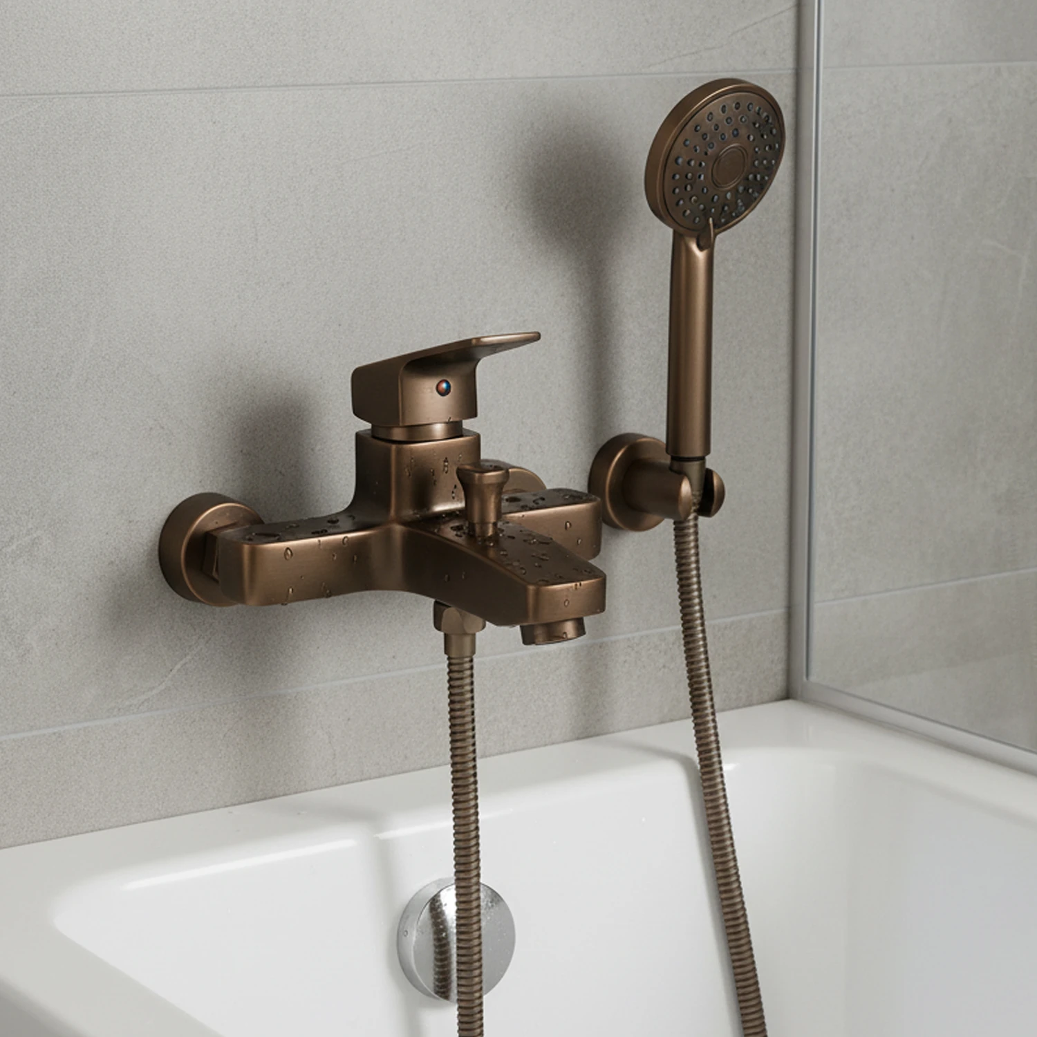 Premium Bronz 0250BR Aç Kapa Banyo Bataryası Duvar Tipi Modern Sıcak Soğuk Ayarlı Armatür