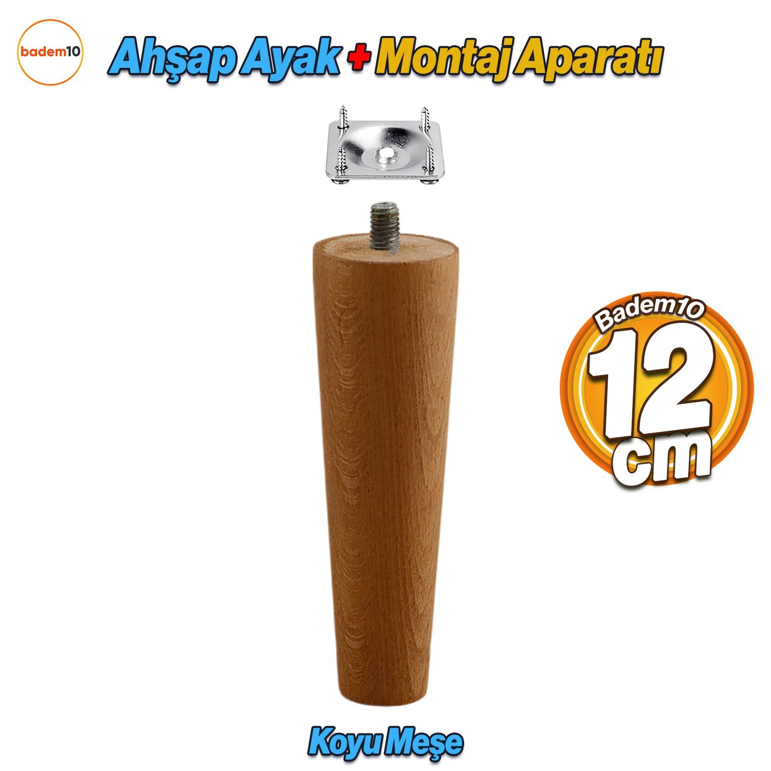 Ahşap 12 cm Ahşap Ayak Bağlantı Aparatlı Mobilya Koltuk Kanepe Sehpa Masa Ayağı Ayakları M8 Civatalı