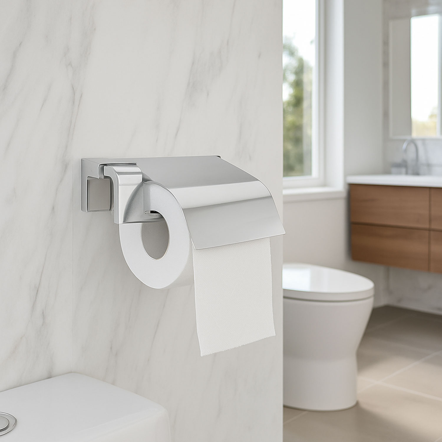 Badem10 Krom Gümüş Kapaklı Lüks Tuvalet Kağıtlık Vidalı Paslanmaz Metal Duvara Monte Banyo Kağıt Aparatı