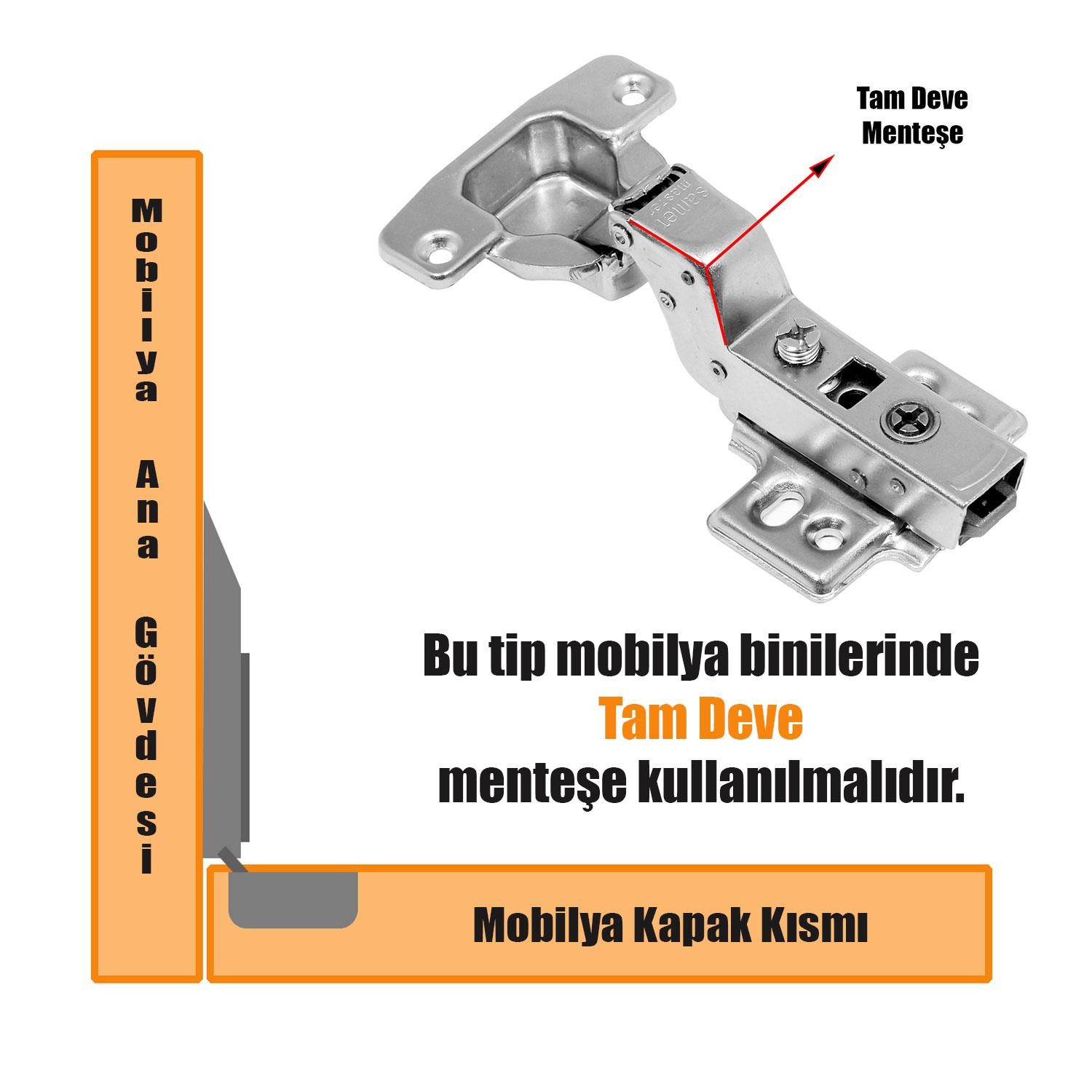 Samet Master Frenli Dolap Kapak Menteşesi Pistonlu Tam Deve Tas Menteşe