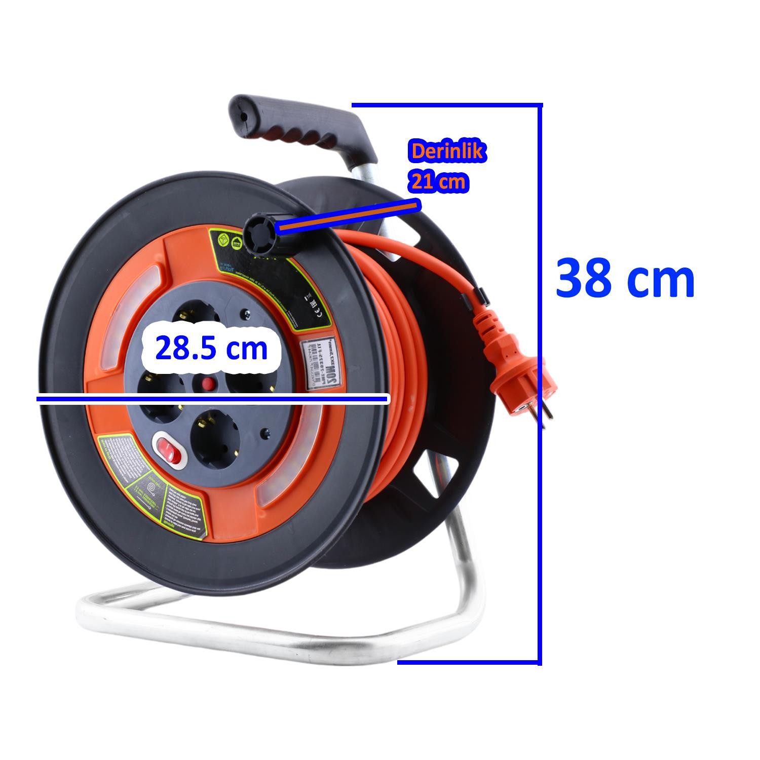 Bylion Plastik Makaralı Seyyar CCA Kablo 4 Prizli Monofaze Uzatma Kablosu 3x2.5 mm TTR Kablo 30 Metre