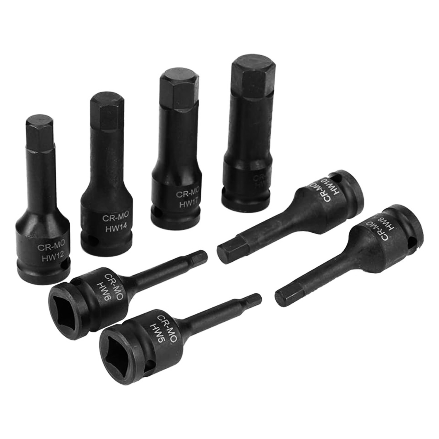 Allen Bits Lokma Seti 8 Parça 1/2" CR-MO ÇEliği H5 H6 H8 H10 H12 H14 H17 H19 Uzunluk: 78 mm Altıgen