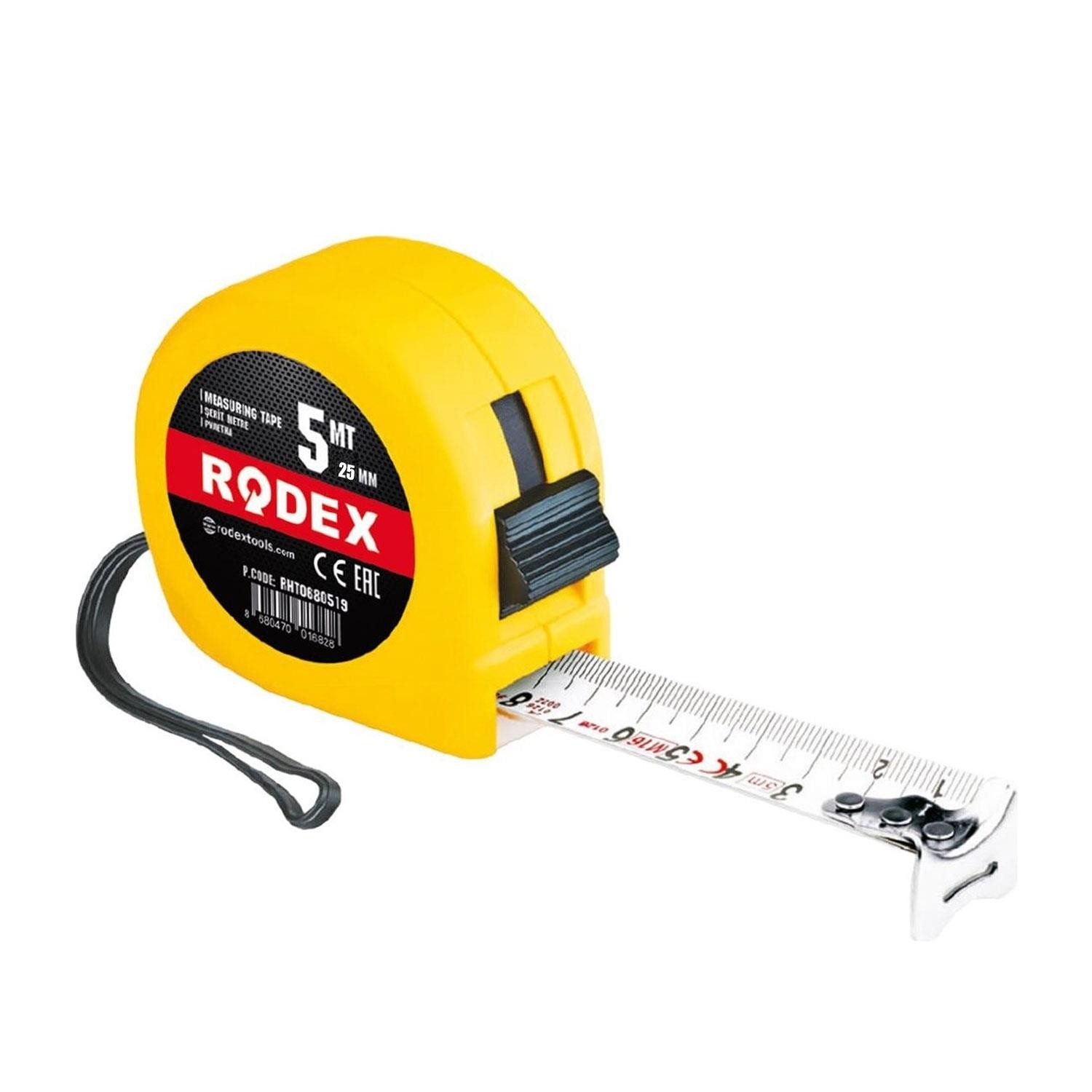Rodex Şerit Metre Darbeye Dayanıklı Kilitli 5 Metre x 25 mm