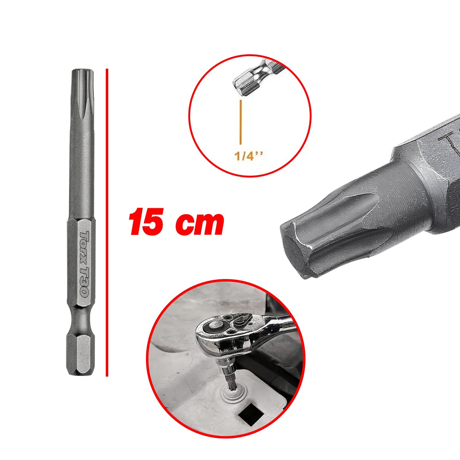 Mıknatıslı Torx T30 Bits Uç 150 mm 10'lu Set Kutulu Manyetik 1/4" Matkap Ucu Tork 15 cm Uzunluk