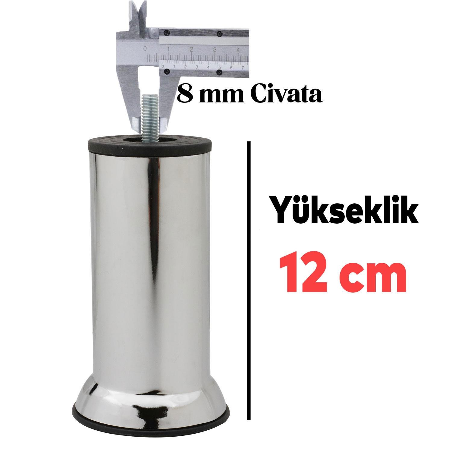 12'li Set Metal Mobilya Kanepe Koltuk Baza Yatak Çekyat Yükseltme Ayağı Ayakları M8 Civata Krom 12 Cm