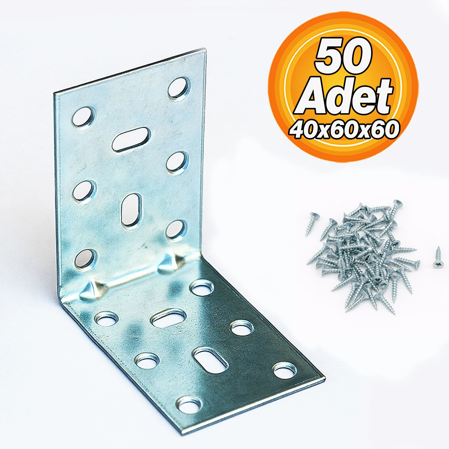 Mobilya (50 ADET) Eşya Dolap Duvara Sabitleme Köşebent Bağlantı Aparatı L Demiri Gönye 40x60x60 Mm