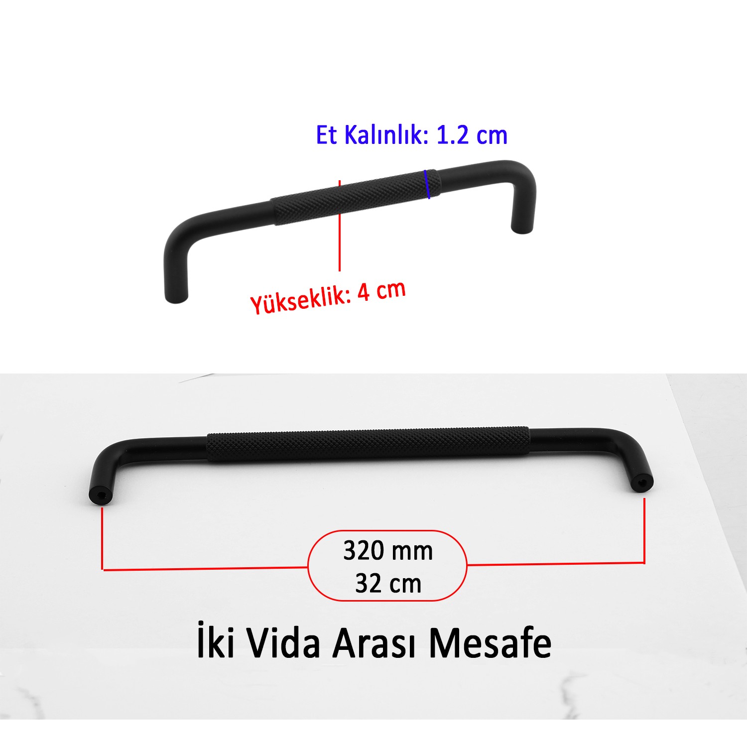 Uber Tırtıklı Mat Siyah Metal Kulp 320 mm 32 cm Mobilya Çekmece Mutfak Dolabı Dolap Kapak Kulpları
