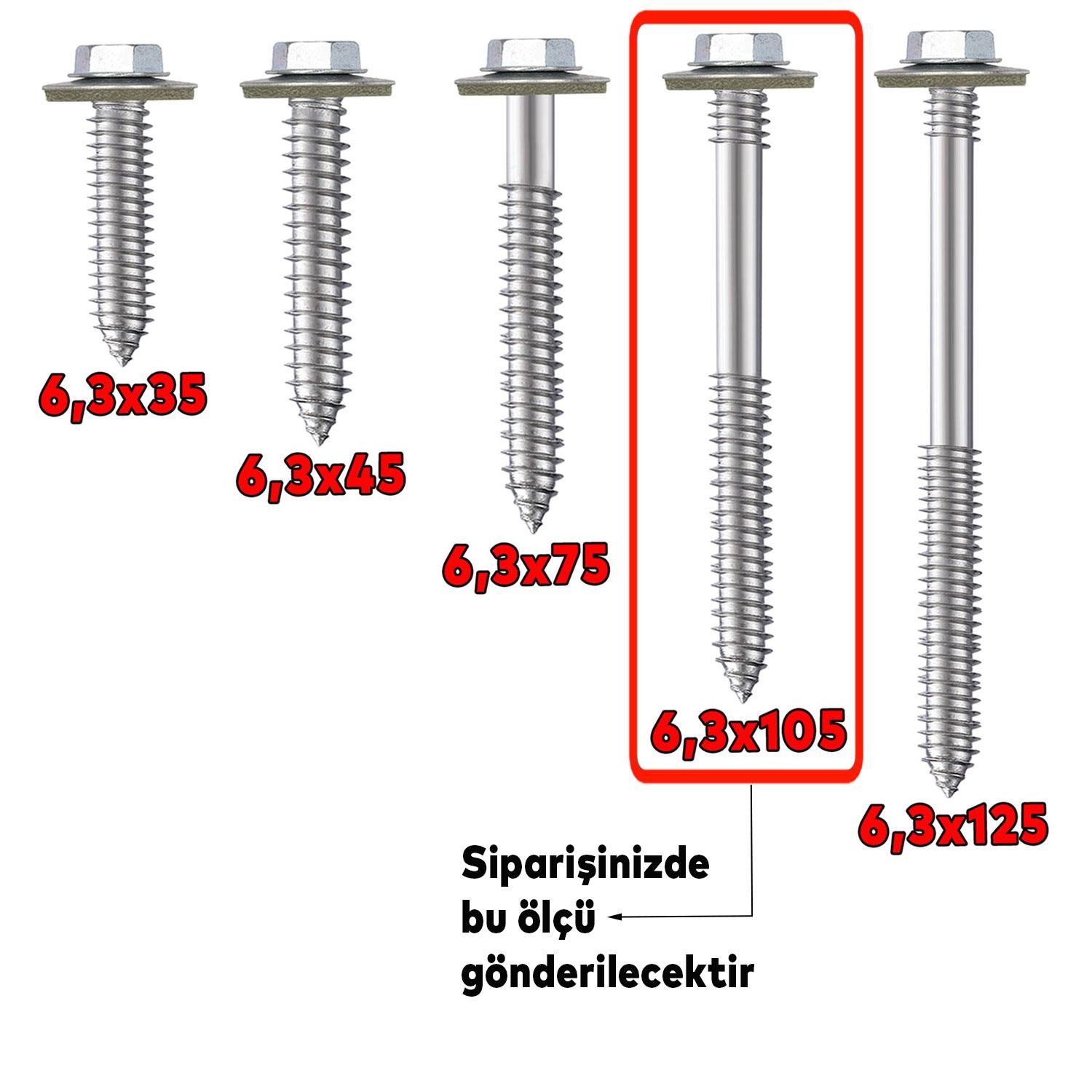 Betofast Vidası 6.3x105 mm Paket 100 ADET Sivri Uçlu Çatı Panel Beton Ağaç Vidası