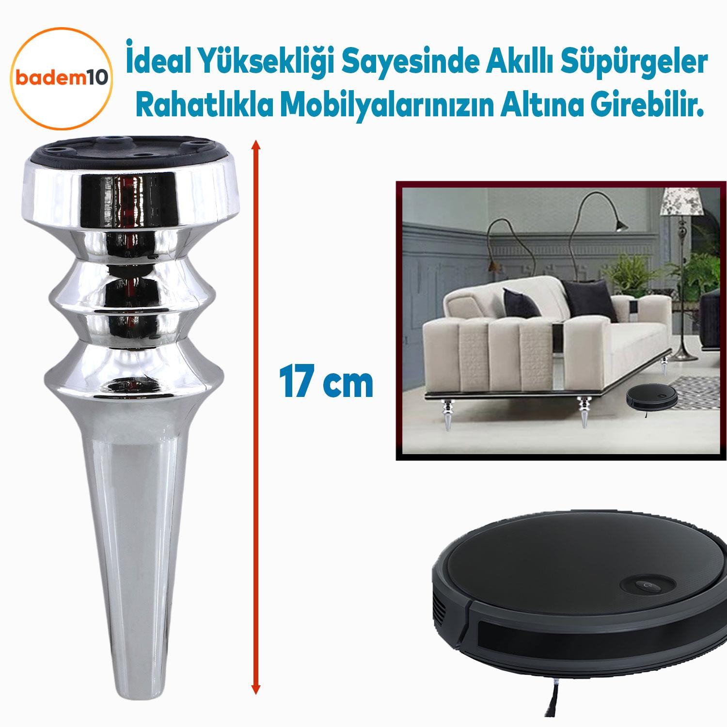 Oliva Gümüş Krom 17 Cm Mobilya Kanepe Koltuk Tv Ünitesi Konsol Yükseltme Ayağı Ayakları 4 Adet