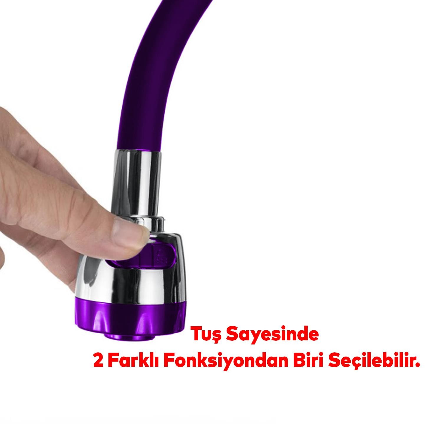 Mutfak Musluk Batarya Kuğu Evye Borusu Oynar Hortumlu Lila Renk 2 Kademe Su Kubar Ayarlı Başlık