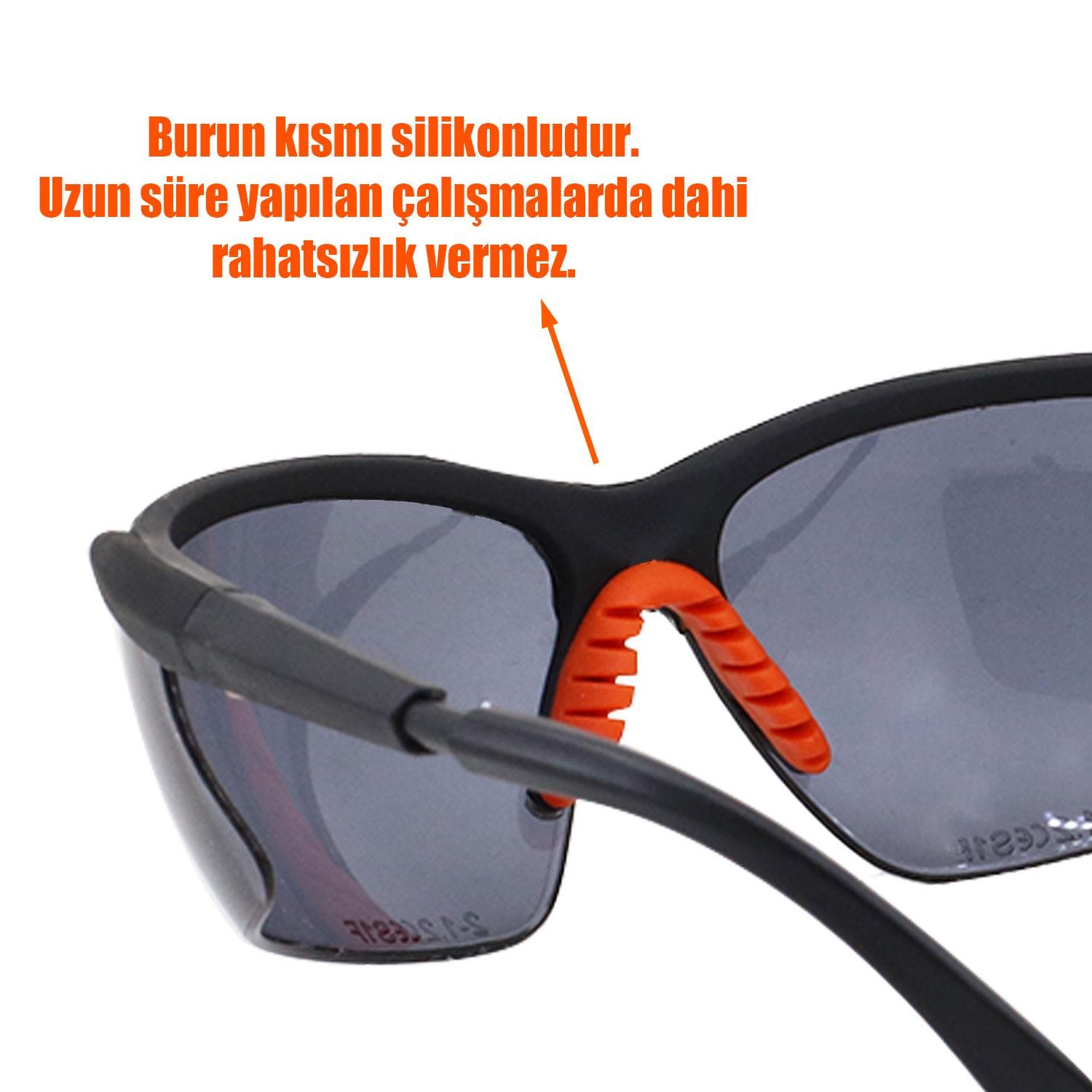 Baymax İş Güvenlik Gözlüğü Koruyucu Silikonlu Gözlük S600 Füme