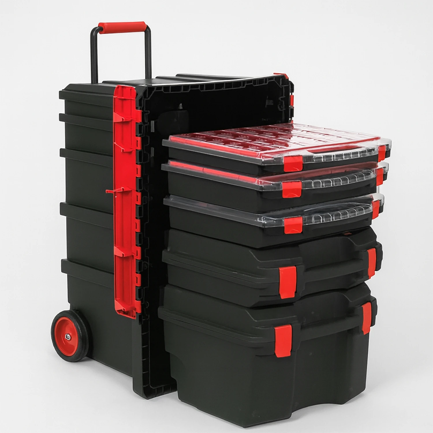 Tekerlekli 5 Katlı Taşınabilir 70 Litre Organizer Bölmeli Kulplu Kilitli Takım Çantası Alet Çanta