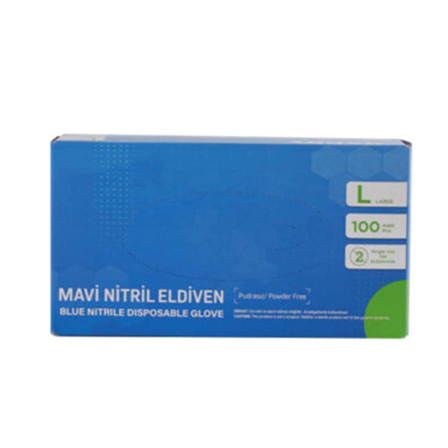 Handy Mavi Nitril Muayene Eldiveni L Beden Pudrasız Eldiven 100 Adet (50 ÇİFT)