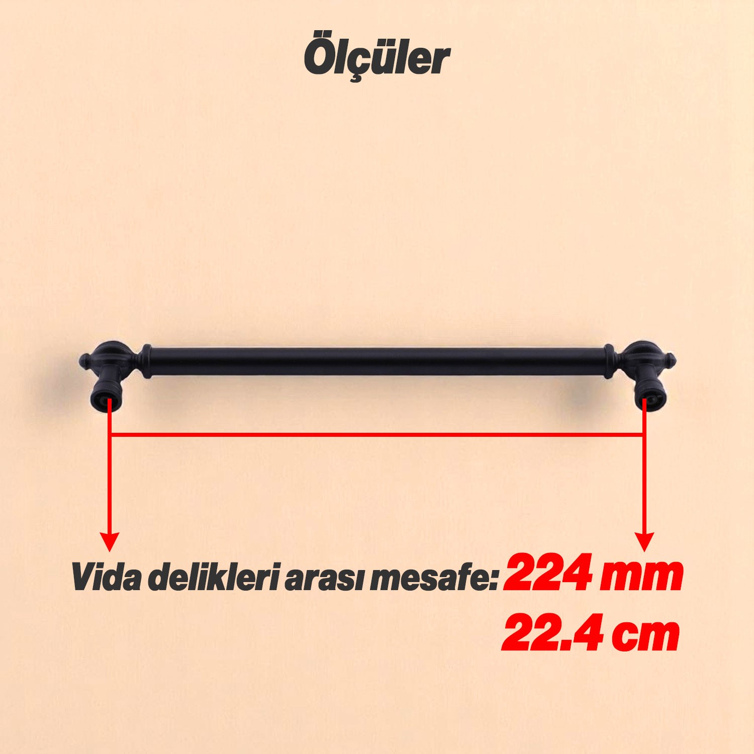 Defne Metal Kulp Siyah 224 mm Mobilya Çekmece Dolap Kapak Kulpları Kulb Kulpu Mutfak Dolabı