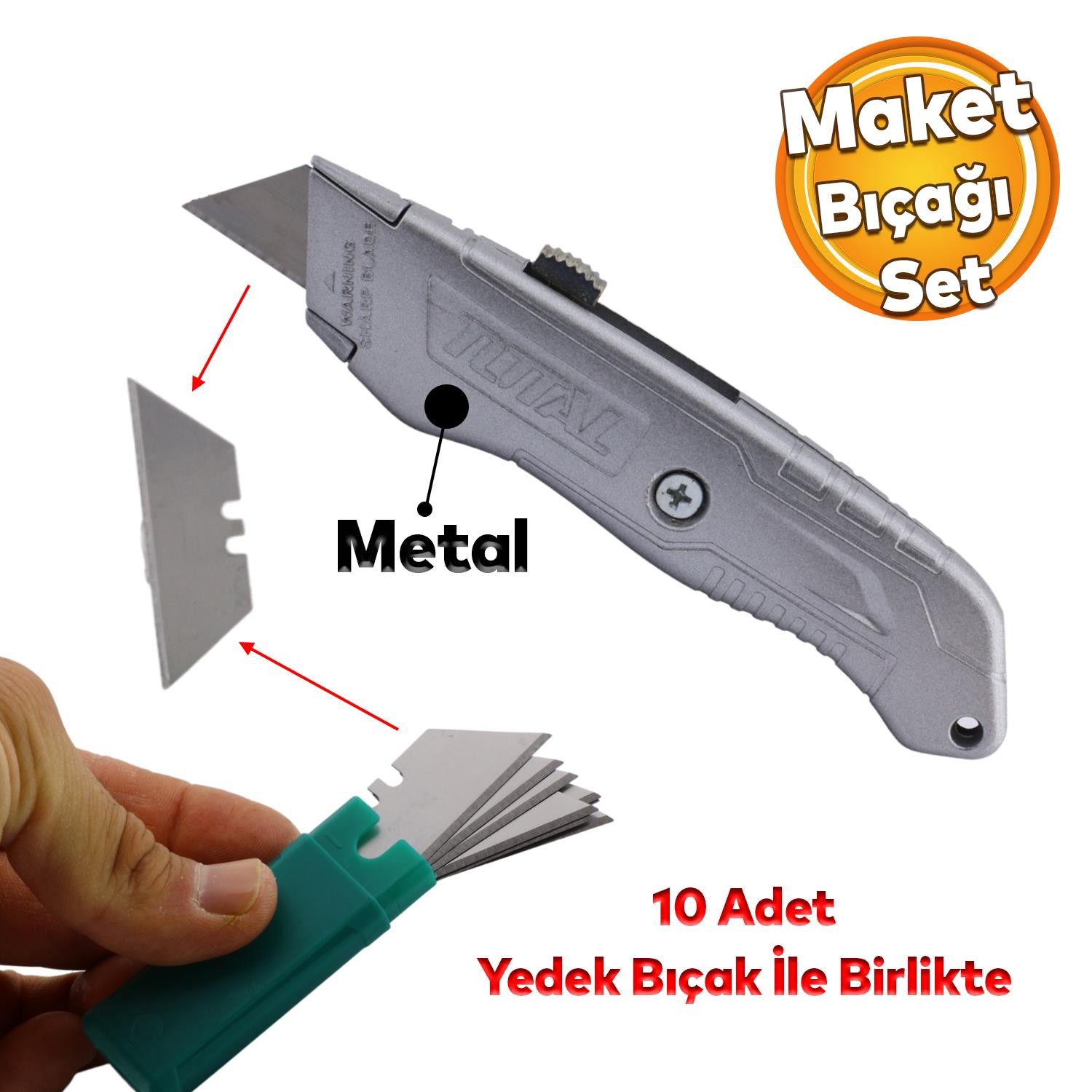 Metal Maket Bıçak Halı Bıçağı Çok Amaçlı Maket Bıçağı Küçük Değiştirilebilir 10 Adet Yedek Bıçak
