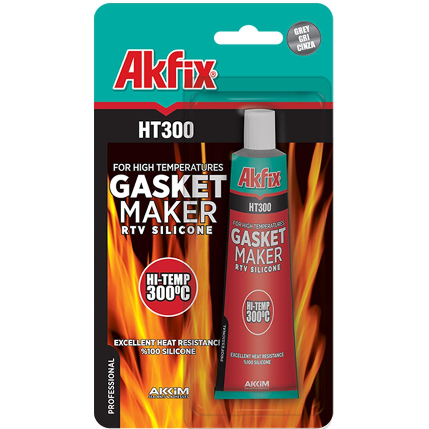 Akfix HT 300 Silikon Yüksek Isıya Dayanıklı Tüp Silikon Conta Kırmızı 300°C 50 Ml