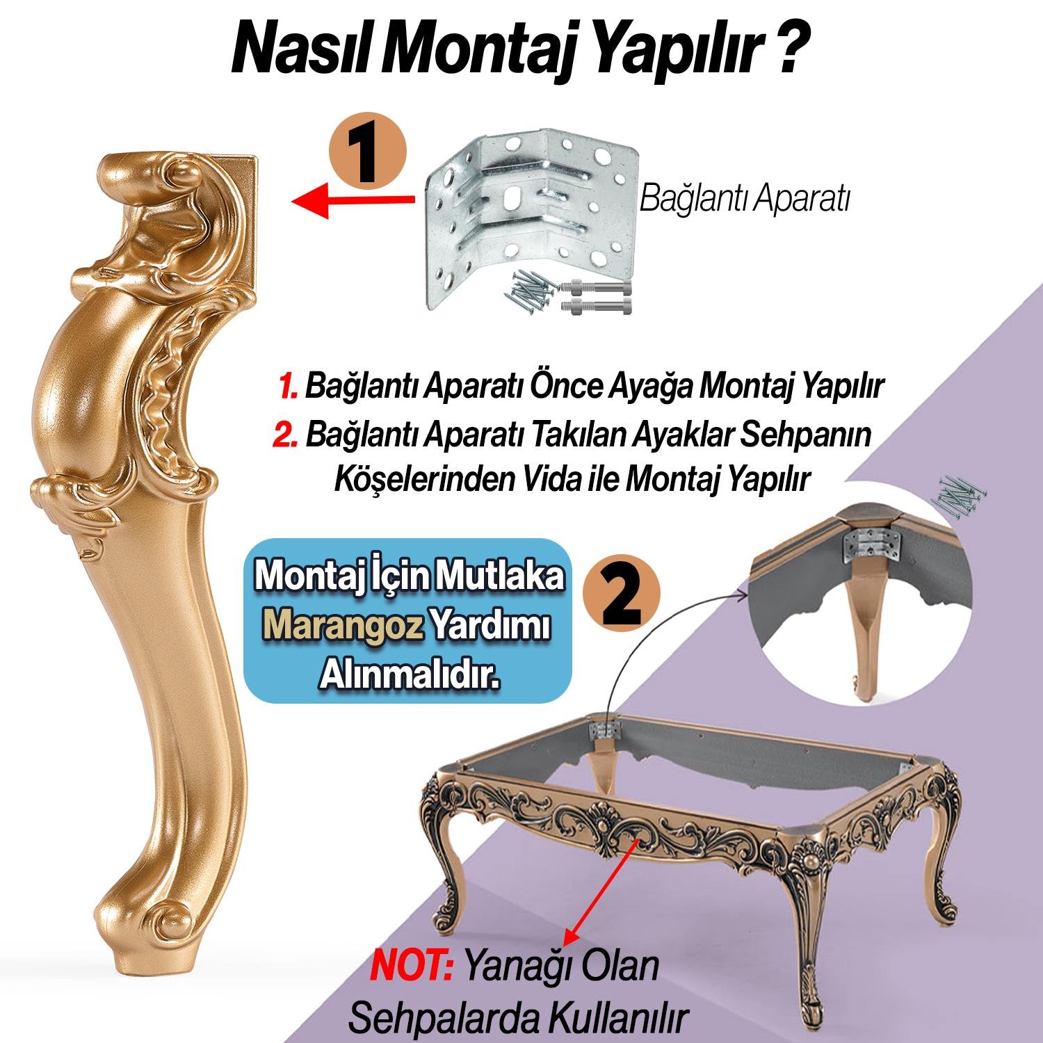 Altın Yaldızlı 4 Adet Valenta Plastik 47 cm Sehpa Ayağı Mobilya Zigon Çay Orta Sehpası Ayak Ayakları