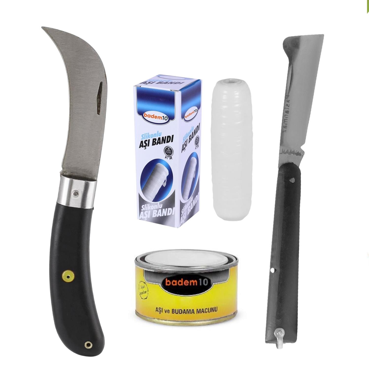 Ağaç Dal Aşılama 4'Lü Seti Plastik Saplı Bıçak Çakı Soğuk Aşı Macunu Şeffaf Bant Bağ Budama Bıçağı