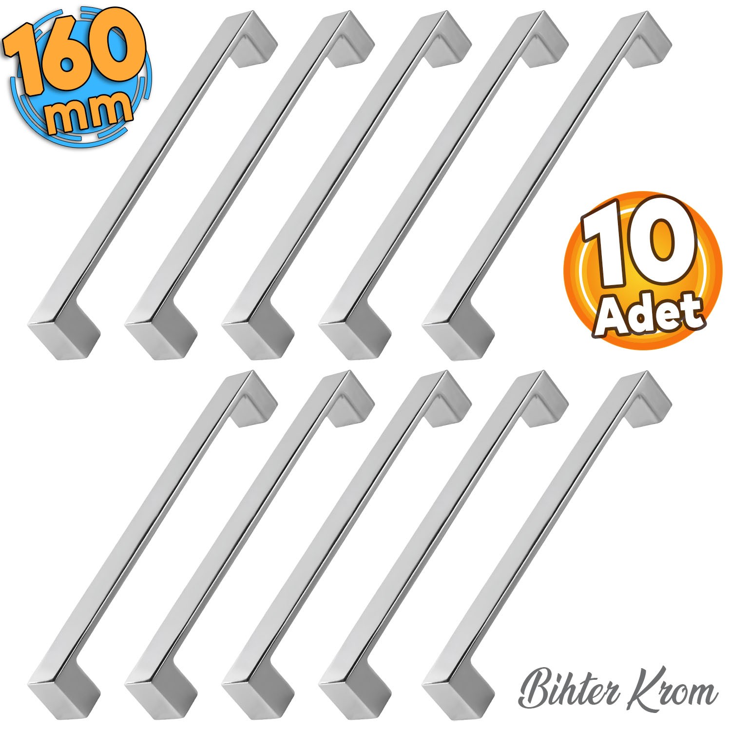Bihter Krom (160 mm - 16.0 cm) Metal Mobilya Mutfak Dolabı Çekmece Dolap Kulpu Kulbu Kulpları 10 Adet
