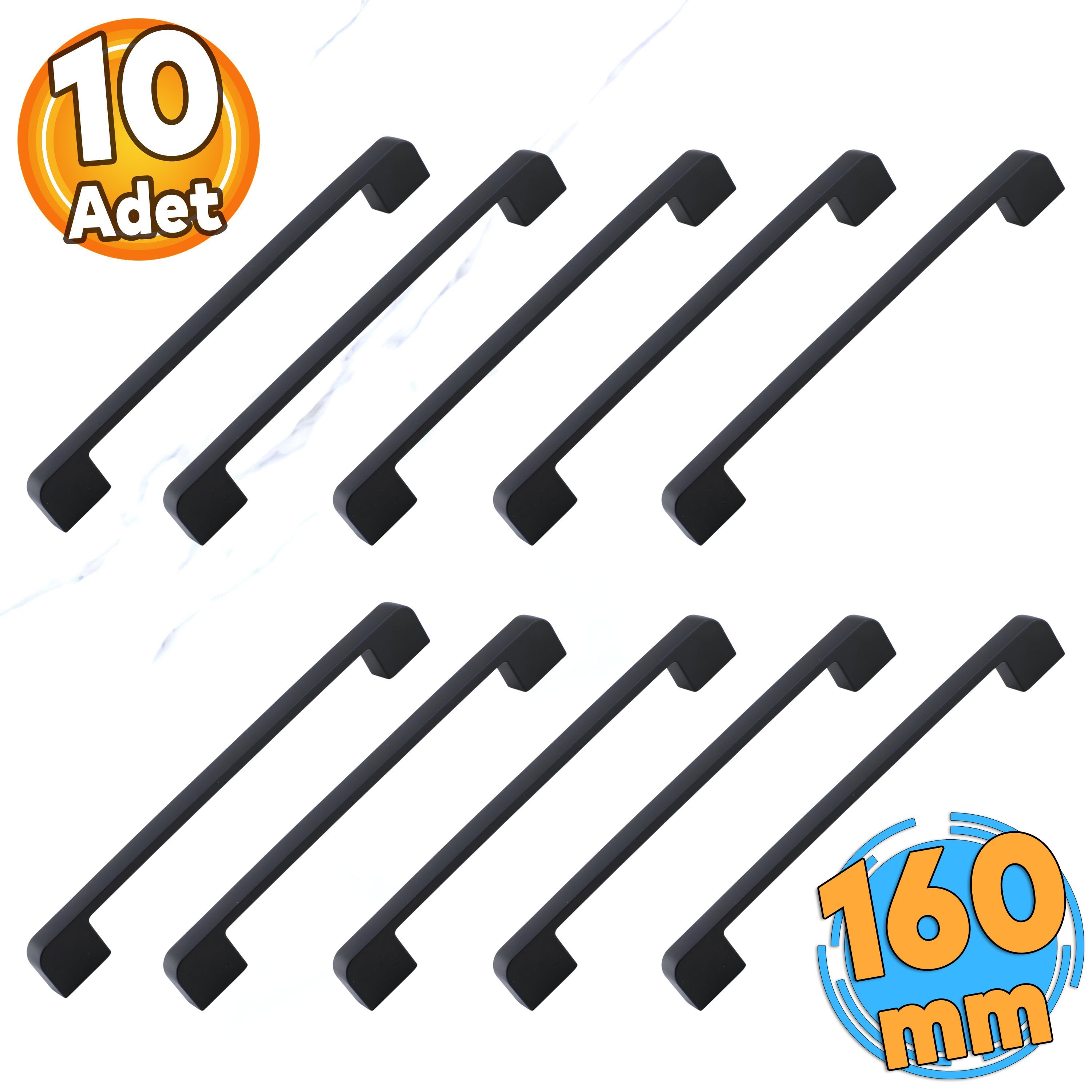 10 Adet Radus 160 mm - 16 cm Siyah Metal Mobilya Çekmece Mutfak Dolabı Dolap Kulpları Kulbu Kulpu