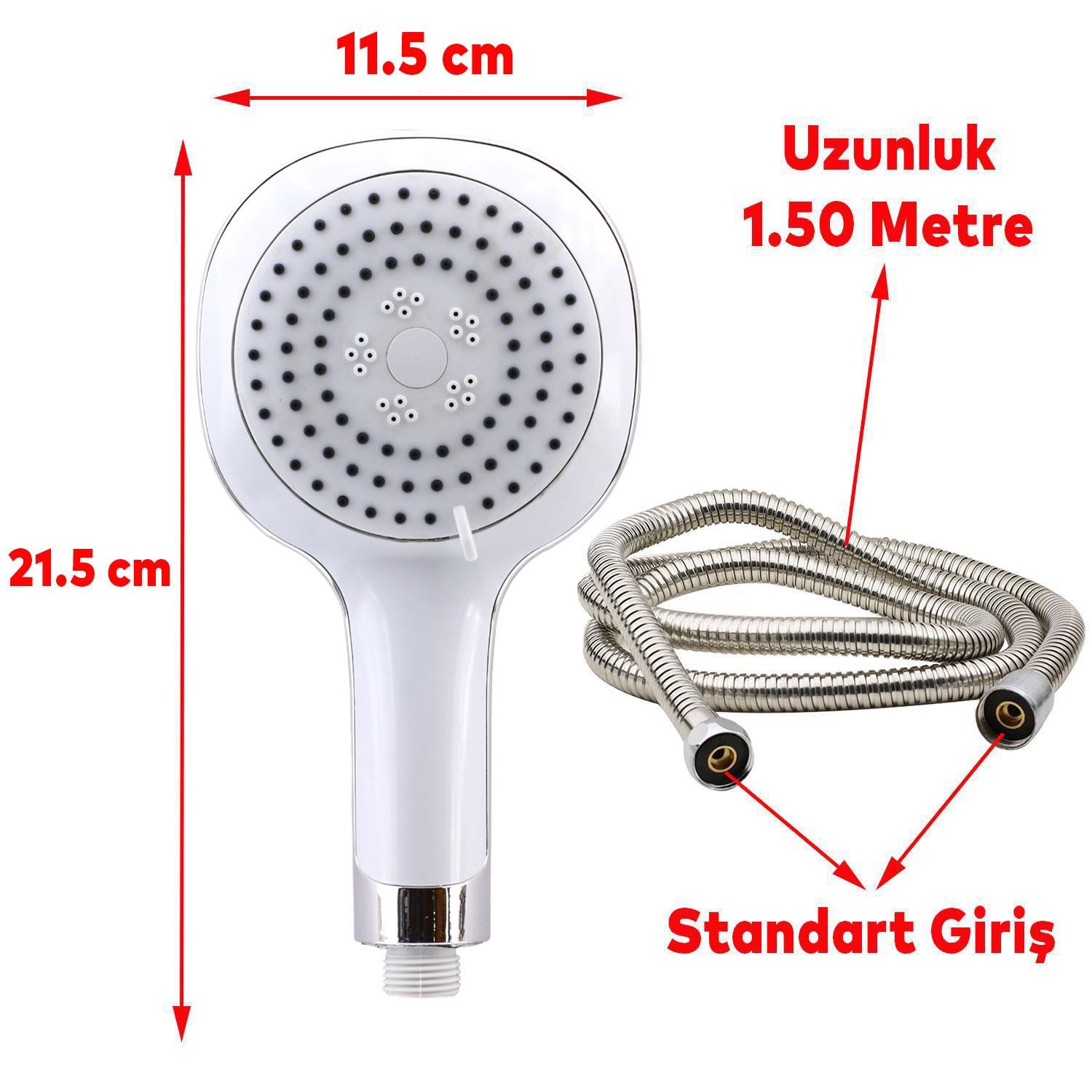 Duş Seti Banyo Duş Başlığı Seti Fiskiyesi Telefonu Yuvarlak Başlık Metal Hortum Beyaz