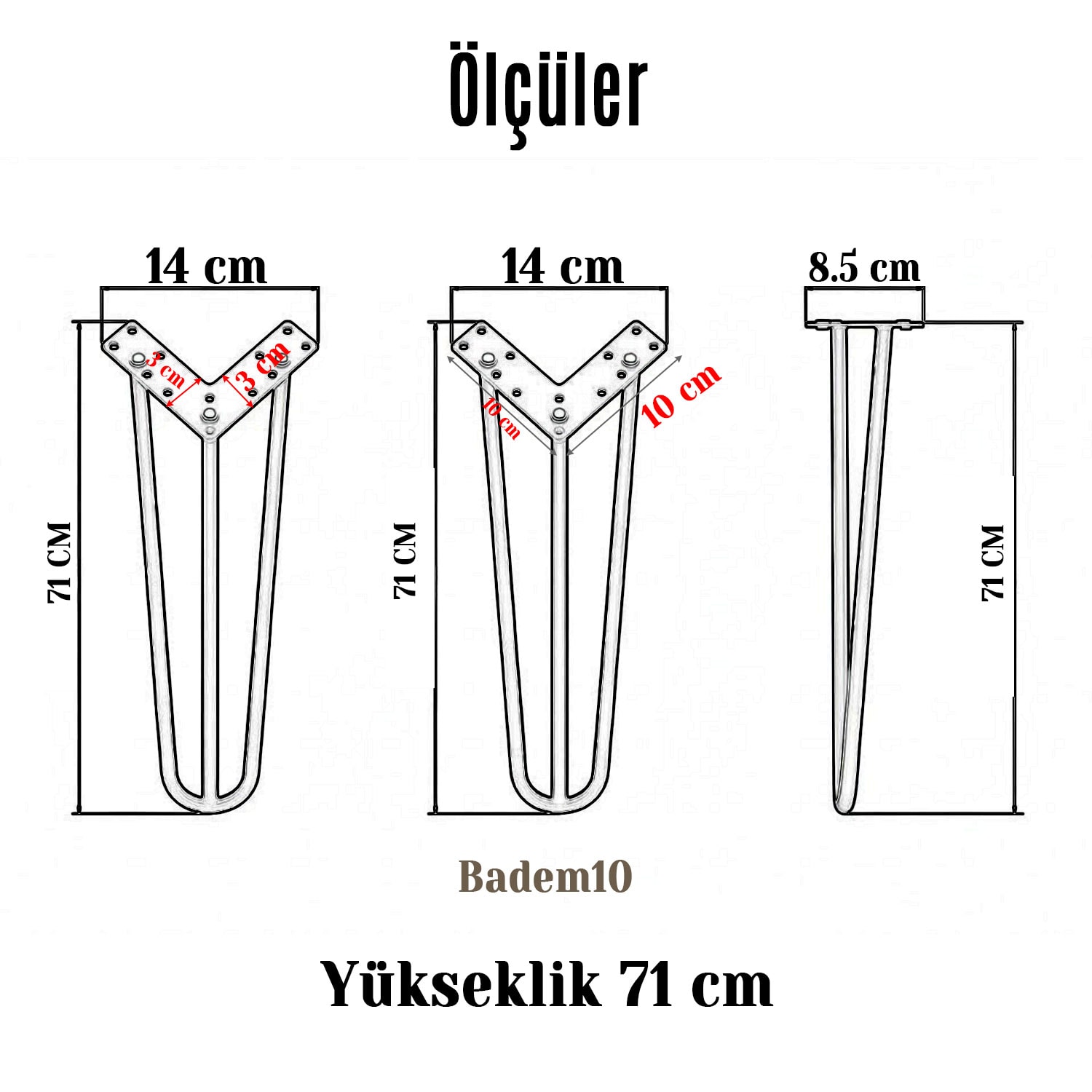 Martı 71 cm Krom Gümüş 4’lü Set Metal Masa ve Sehpa Ayağı Sağlam Mobilya Yükseltici Destek Modeli