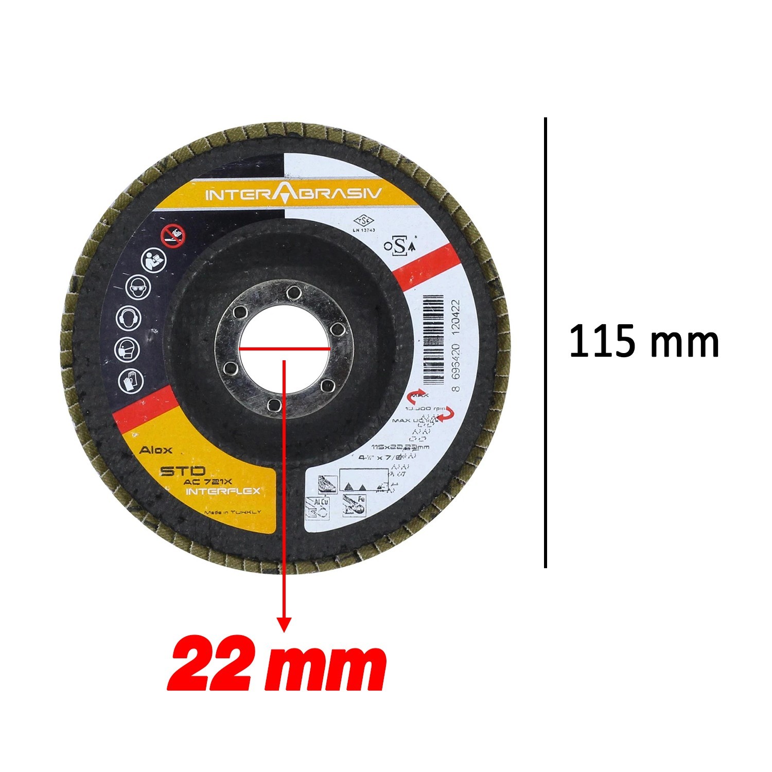 Avuç İçi Taşlama Flap Disk Zımpara Çapı 115 mm 60 Kum Zımparalama Taşı Göbek 22 mm 1 Adet