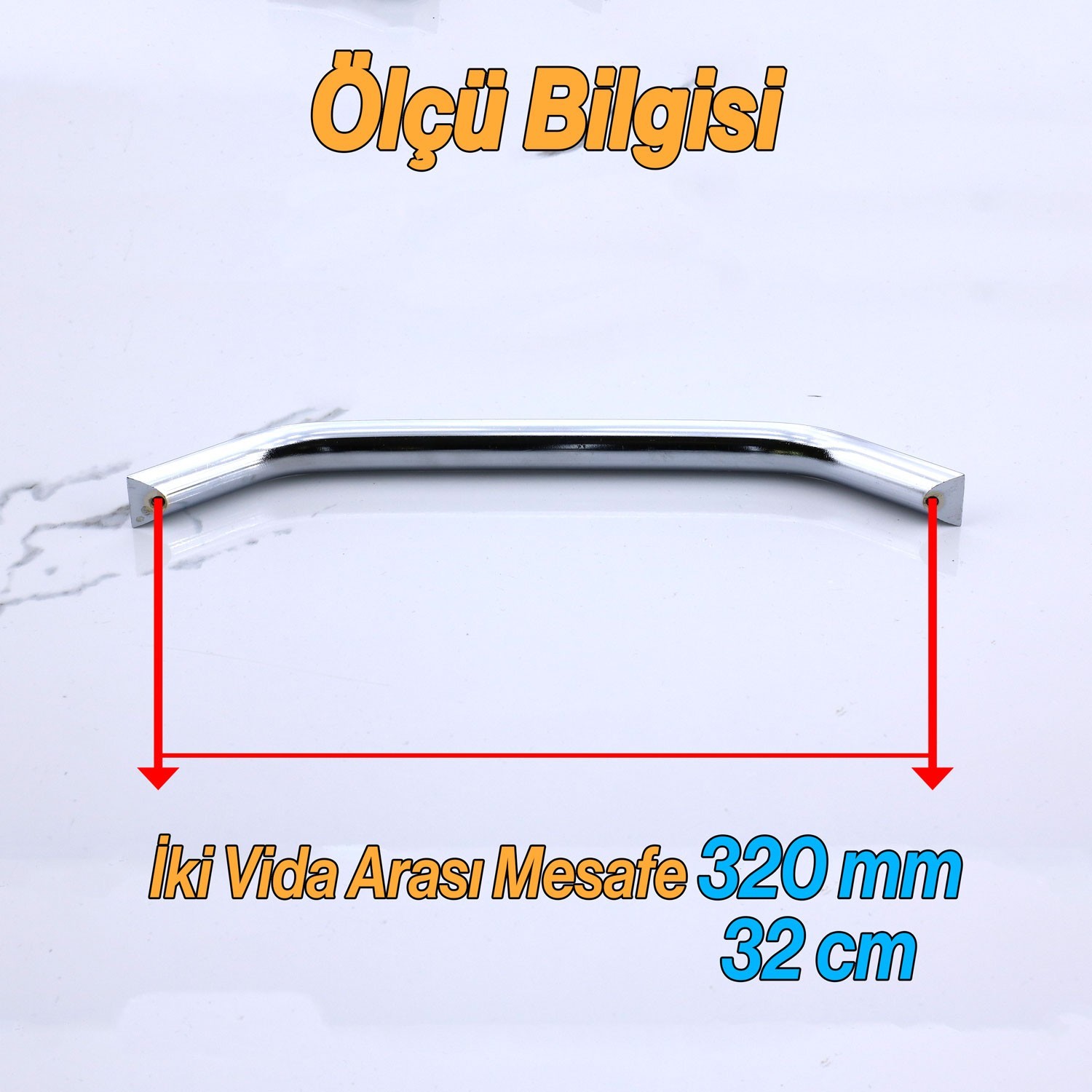 Şahin Krom Gümüş Metal Kulp 320 mm - 32 cm Mobilya Çekmece Mutfak Dolabı Dolap Kulpları Kulb Kulpu