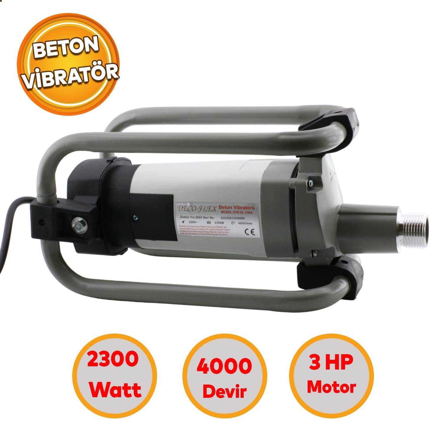 Beton Vibratör 2300W Decoflex Vibratörü 3 HP 4000 Hortumsuz Beton Sıkılaştırma Z1DUL230A 