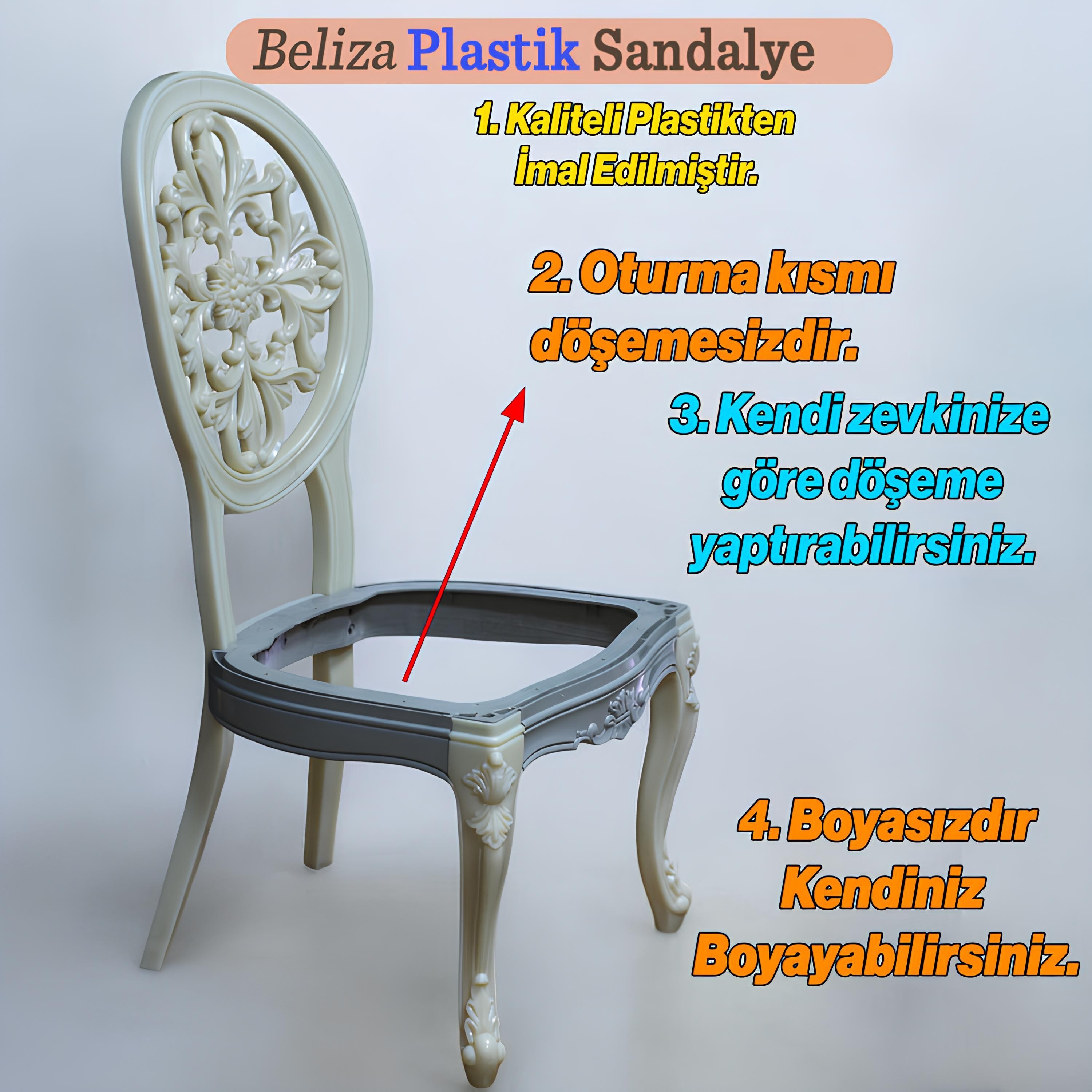 Beliza Sandalye Sert Plastik Boyasız Ham Koltuk Bahçe Balkon Mutfak Yemek Masası Sandalyesi