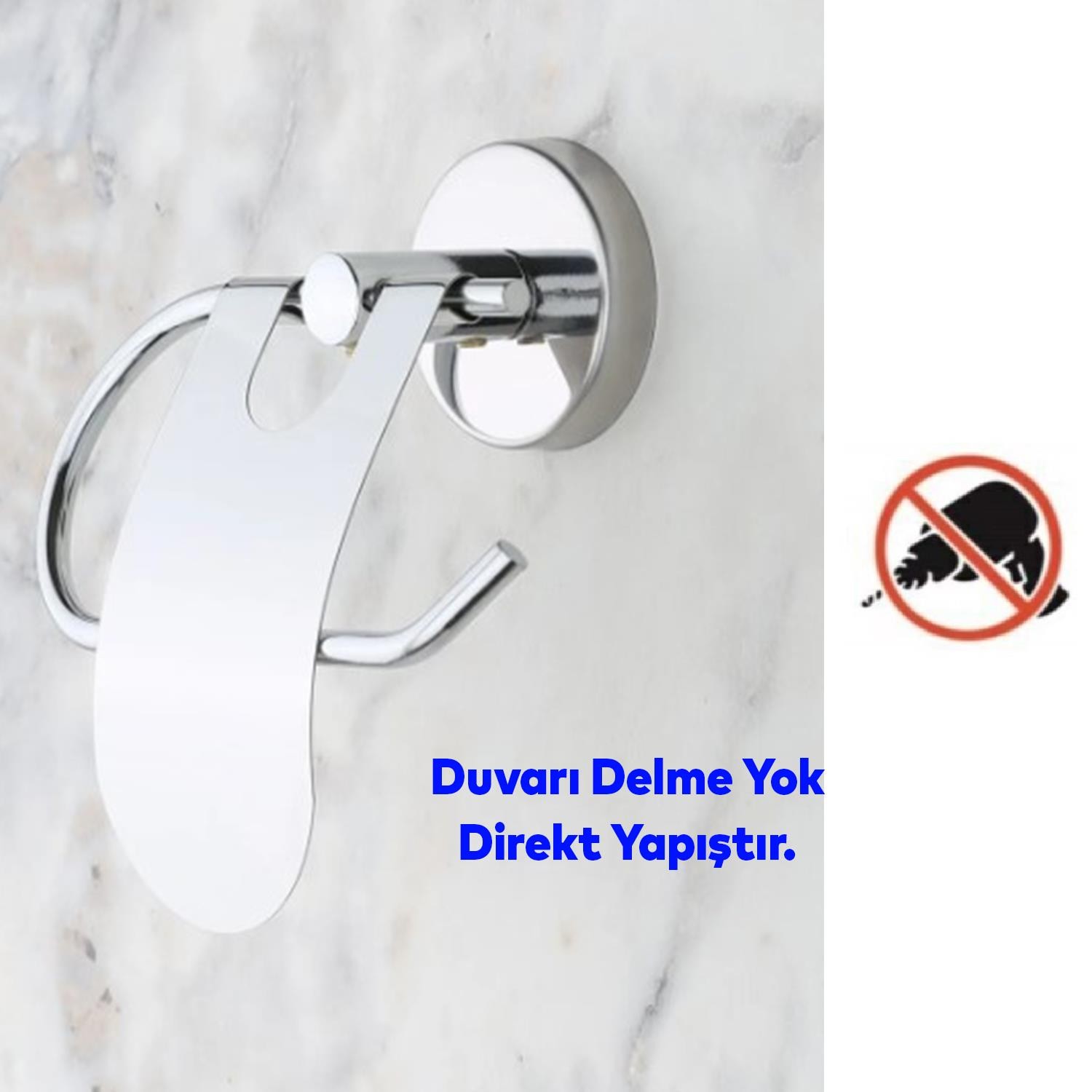 Yapışkanlı Tuvalet Kağıtlık Aparat Kapalı WC Kağıt Standı Bez Havluluk Paslanmaz Metal Sağlam Krom