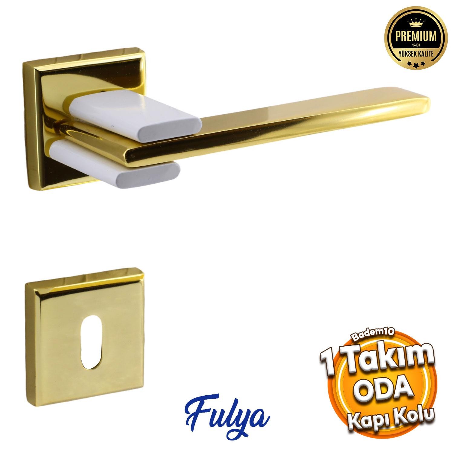 Fulya Lüx Gold Oda Kapı Kolu Altın Rozetli Sürgülü ve Çelik Kapı Sağa Sola Uygun Kapı Kolları Kulpu
