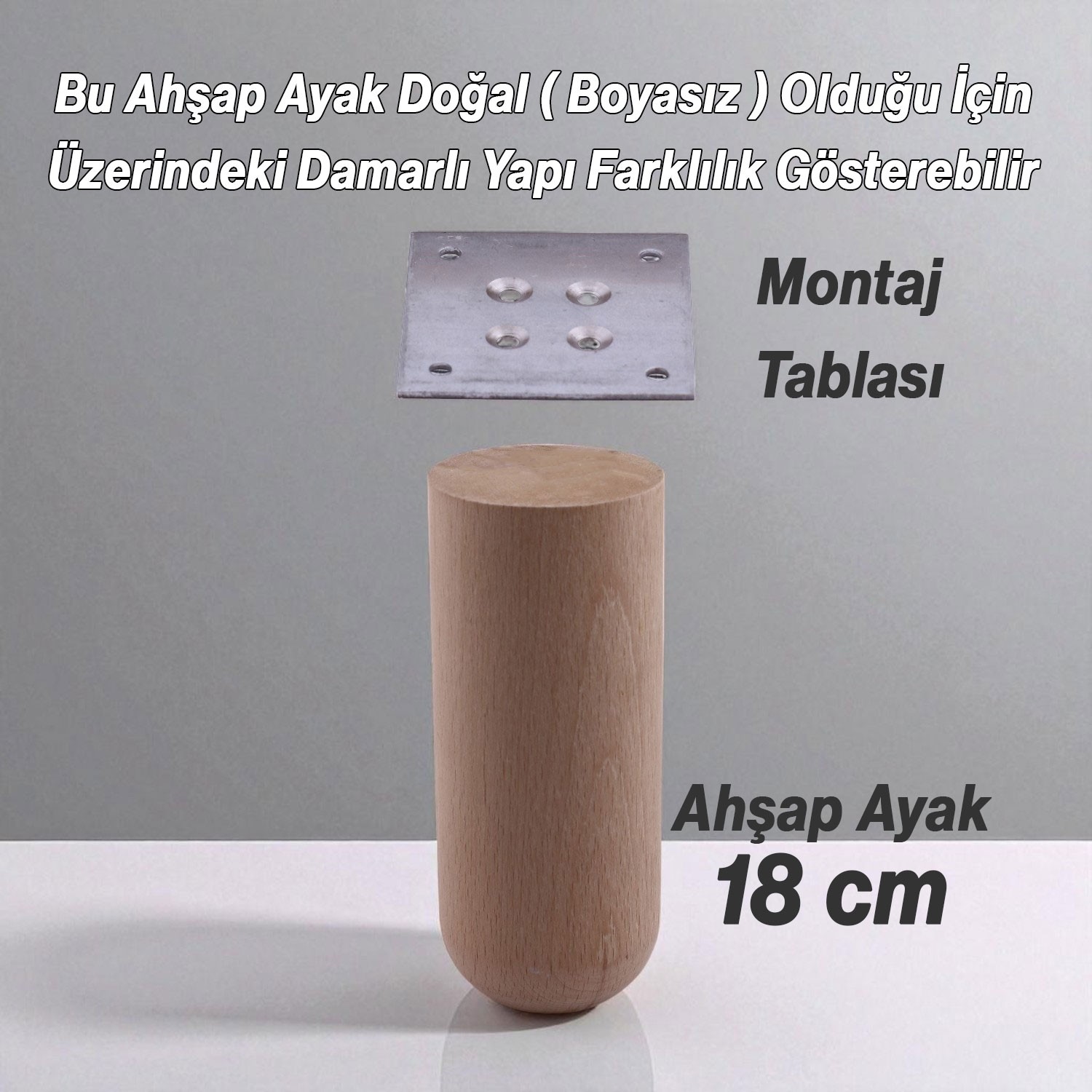 Bohem 4 ADET Doğal Ahşap Silindir Ayak 18 cm Set Mobilya Koltuk Kanepe Sehpa Masa Ayağı Ayakları