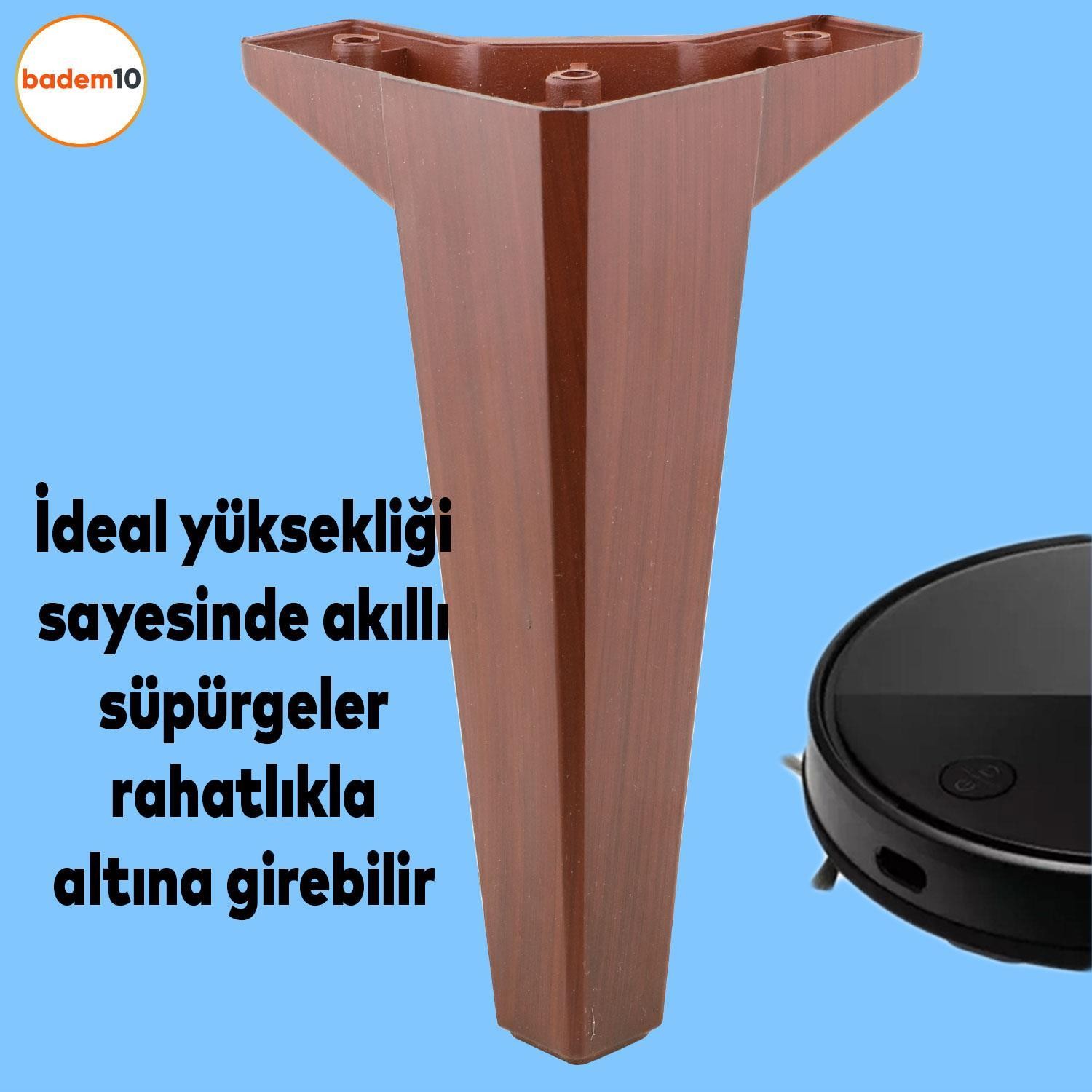 Sedir Lüks Mobilya Kanepe Sehpa TV Ünitesi Koltuk Ayağı 18 cm Ahşap Desenli Kahverengi Ayak 4 ADET