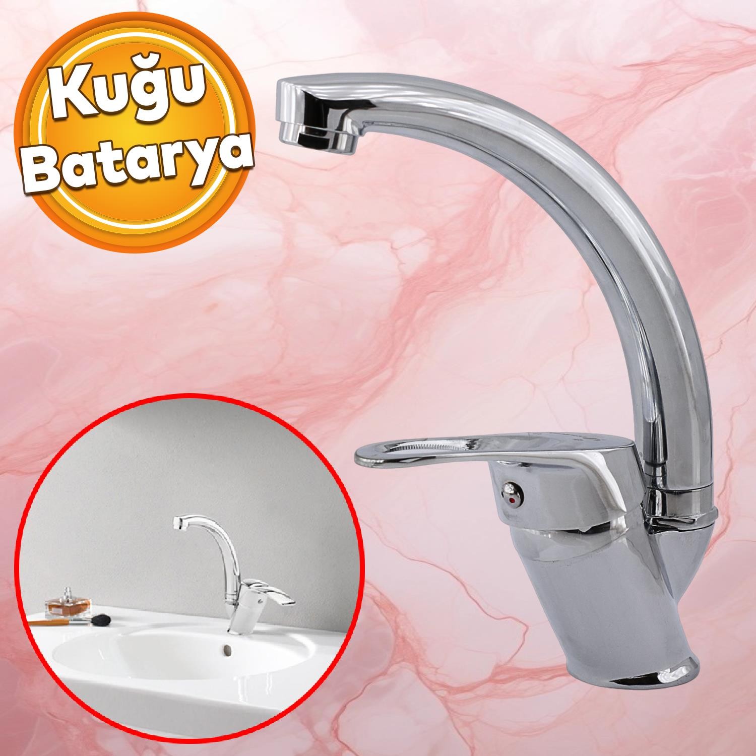 Kuğu Banyo Lavabo El Yıkama Musluğu Sıcak Soğuk Çift Su Girişli Çeşmesi Bataryası 23 cm