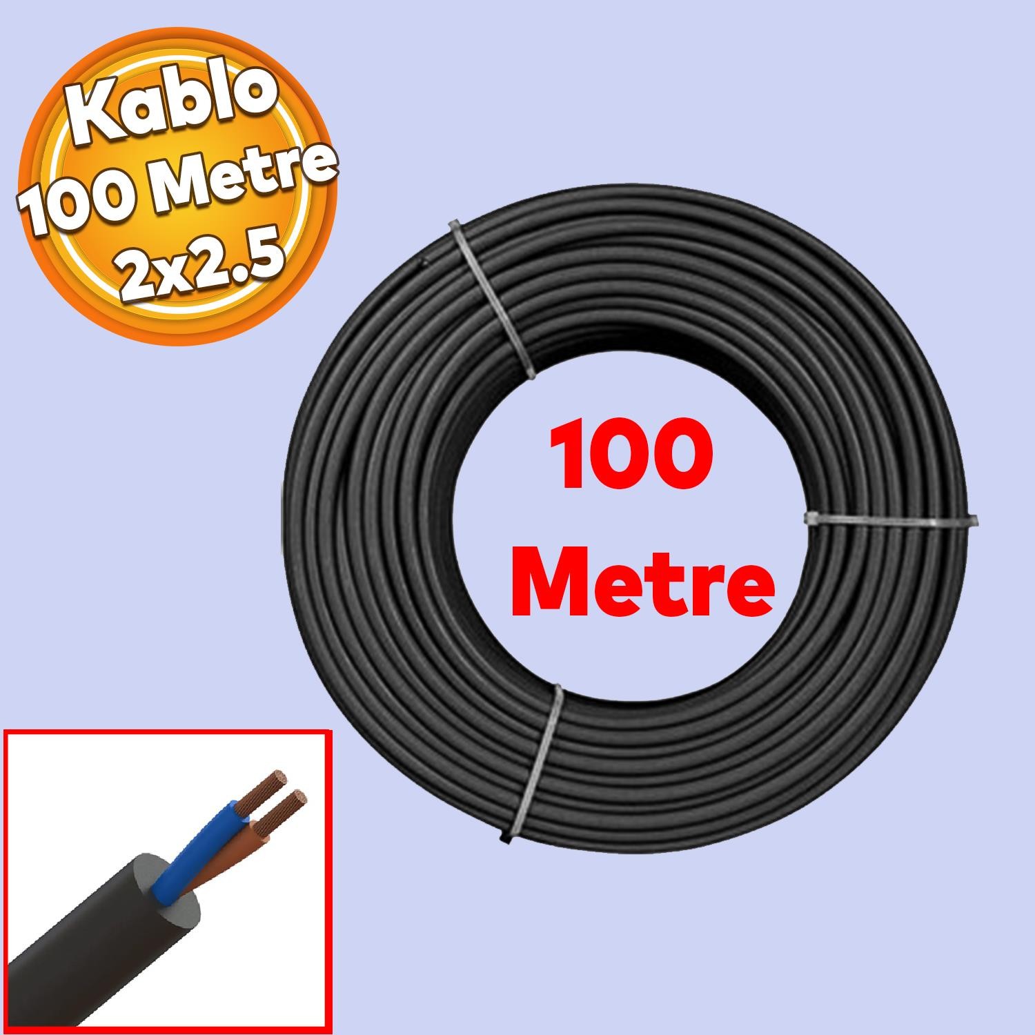 TTR CCA Çok Telli Elektrik Kablosu Topraklı Bakır İletken Damarlı Siyah Kablo 2x2.5 100 Metre