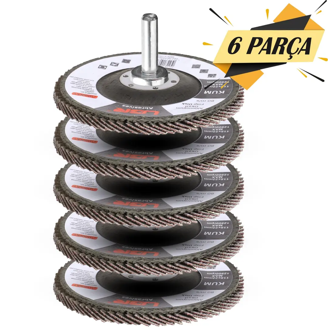 6 PARÇA Ugr Metal Ahşap Flap Disk Zımpara115mm Set Matkap Aparatı