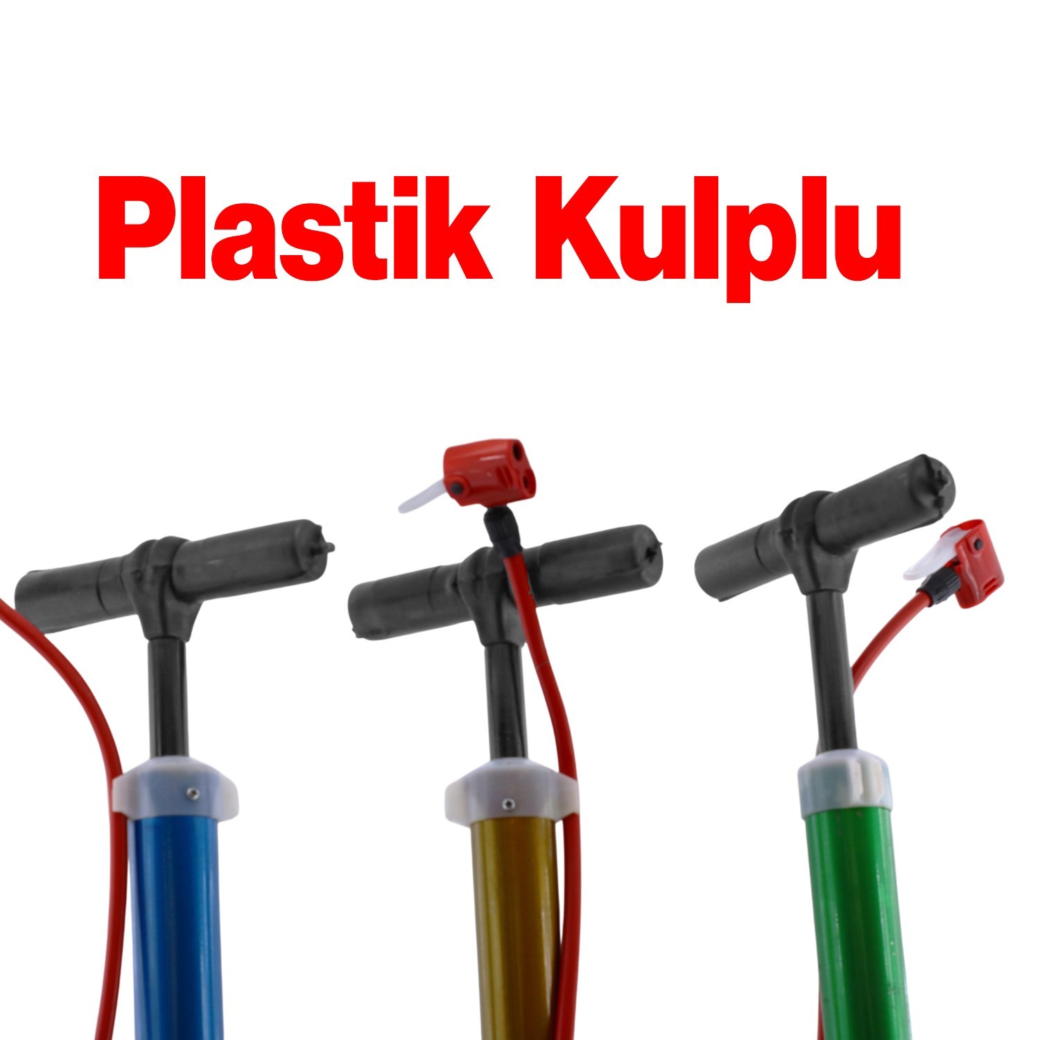 Klasik Bisiklet Pompası El Tipi Ayak Tutamaklı Standart Plastik Başlıklı ve Uçlu Metal Taban Borulu