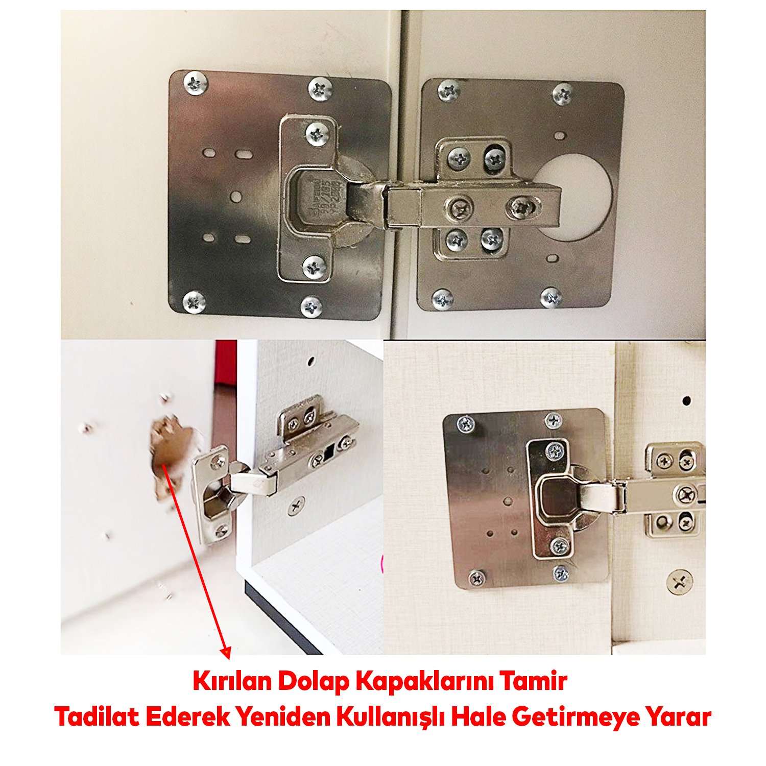Dolap Kapak Taş Menteşe Tamir Sacı Nobel Pratik Onarım Kiti Yuva Saçı Tablası 8x8.5 cm 8 Adet