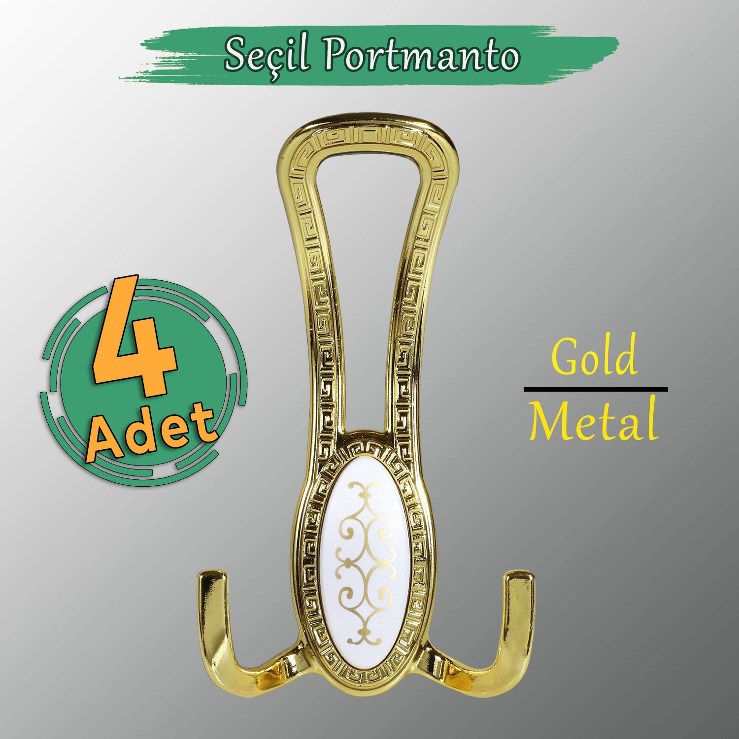 4 ADET Seçil Gold Altın Metal Portmanto Vestiyer Duvar Dolap Elbise Mobilya Kapı Askısı Askılığı