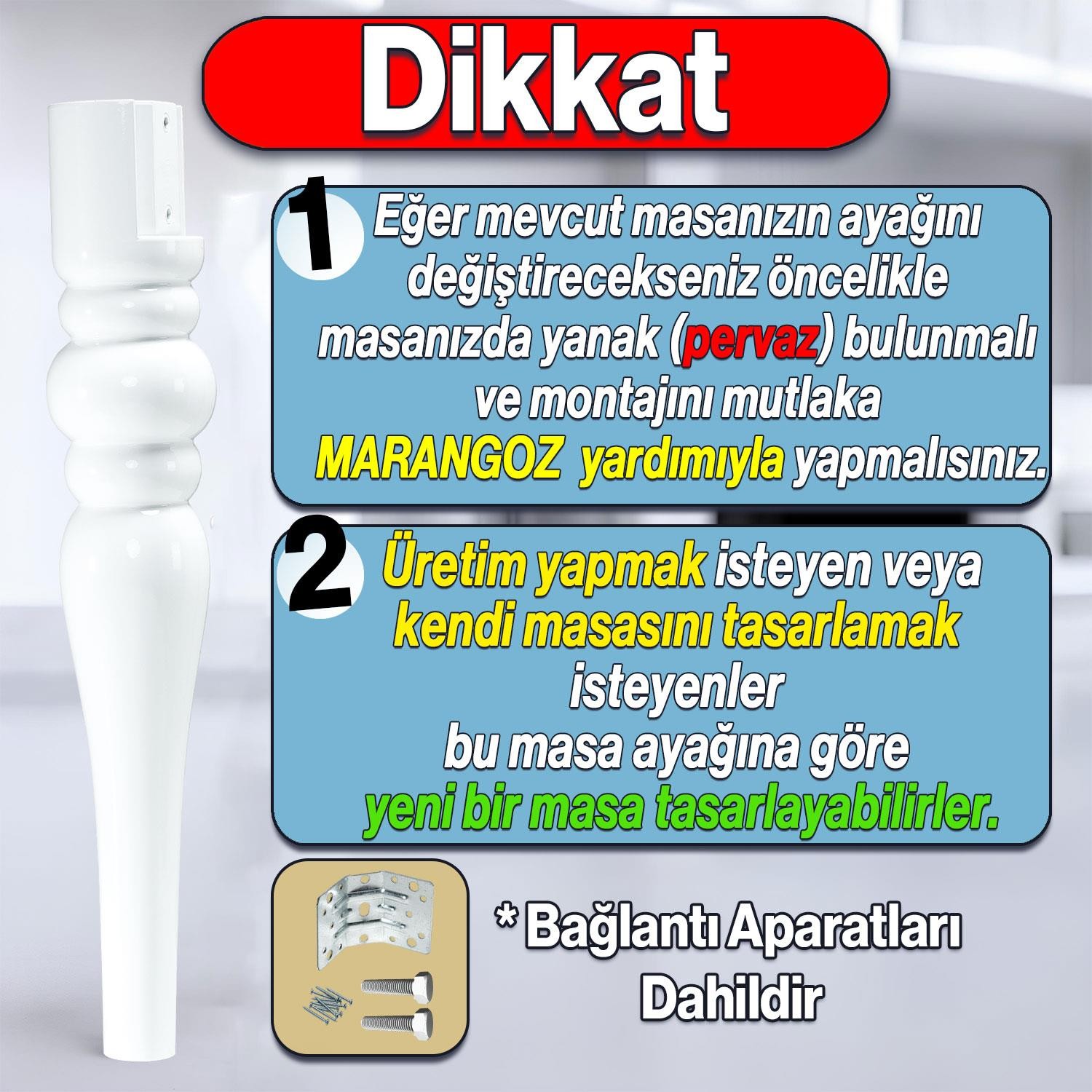 Marina Masa Dresuar Ayağı 72 cm Plastik Ayak Beyaz Mutfak Yemek Masası Mobilya Ayakları Beyaz